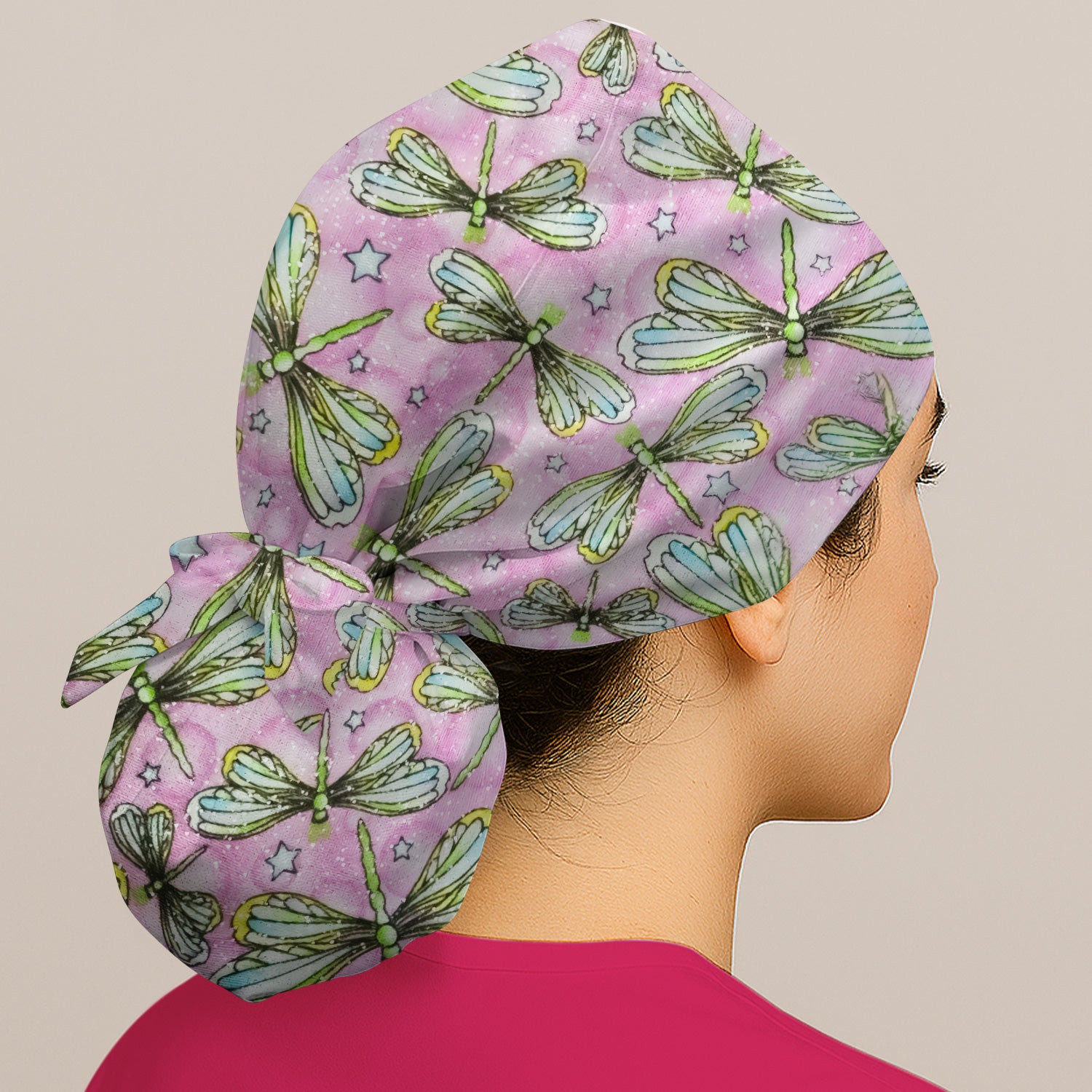 Dragonfly On Pink Starry Background Scrub Cap, Surgical Caps for Doctors