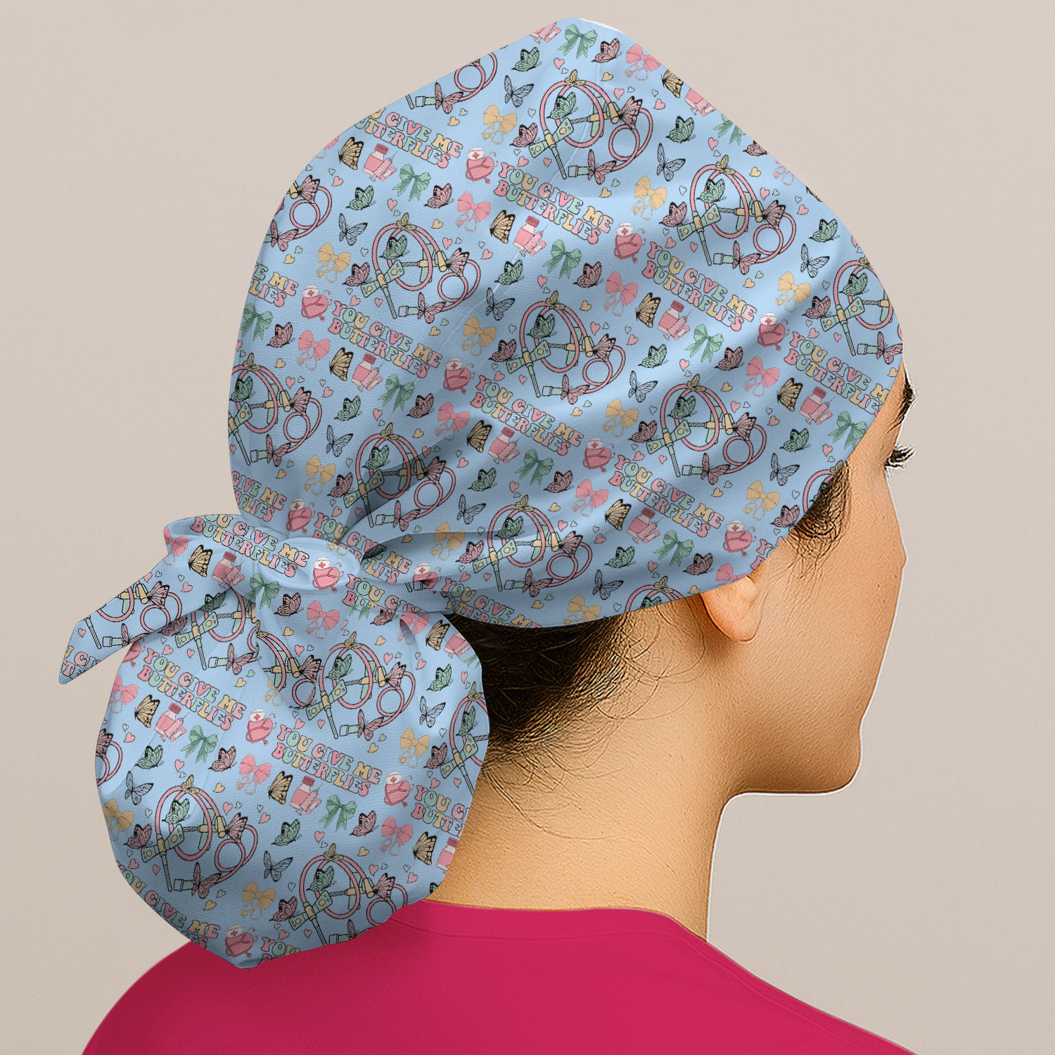 Butterfly Heart Valentine Medical Pattern Scrub Cap, Bouffant Scrub Caps for Women