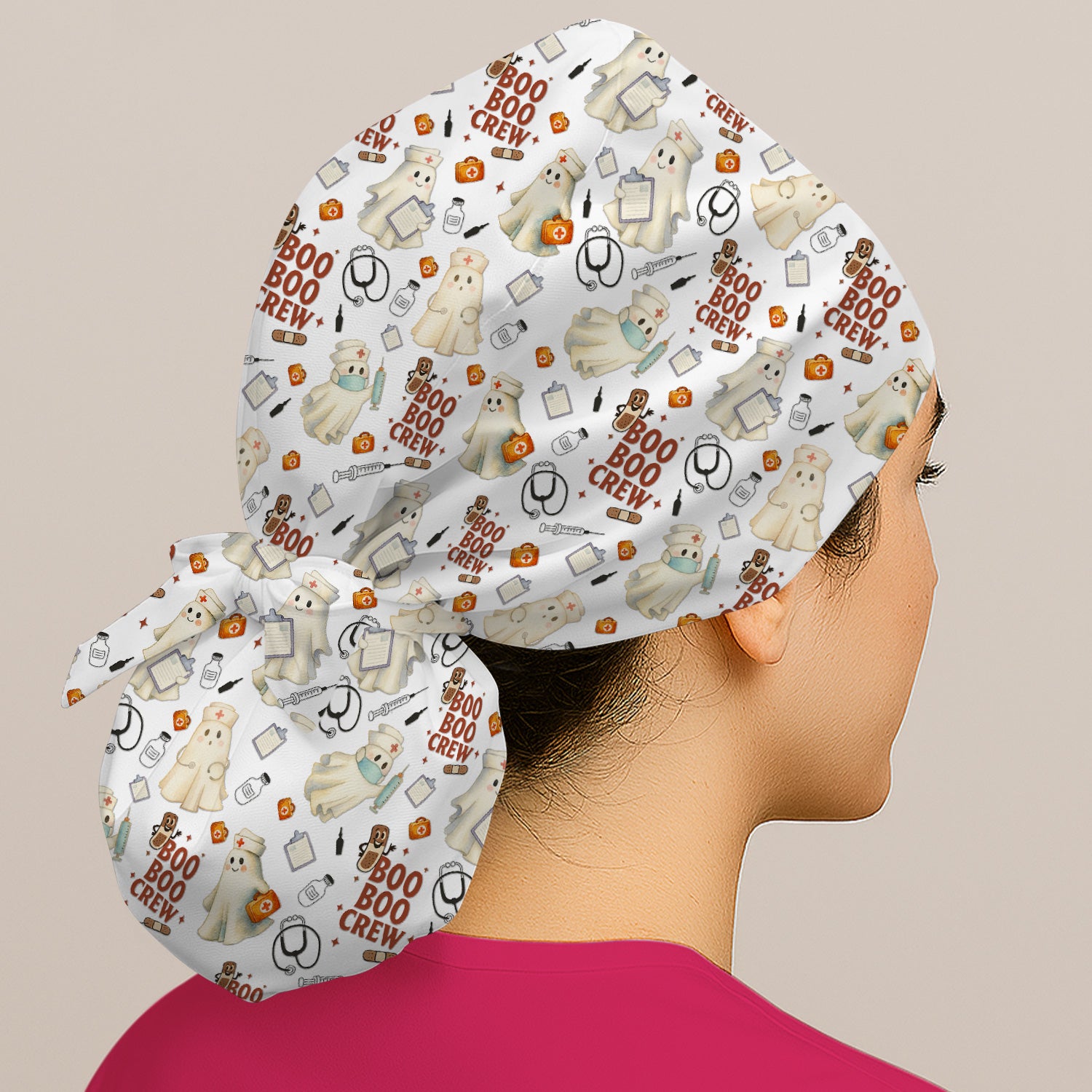 Cute Halloween Scrub Cap for Nurses - Boo Boo Crew Ghost Nurse Hat - Gift for RN LPN CNA Healthcare Staff