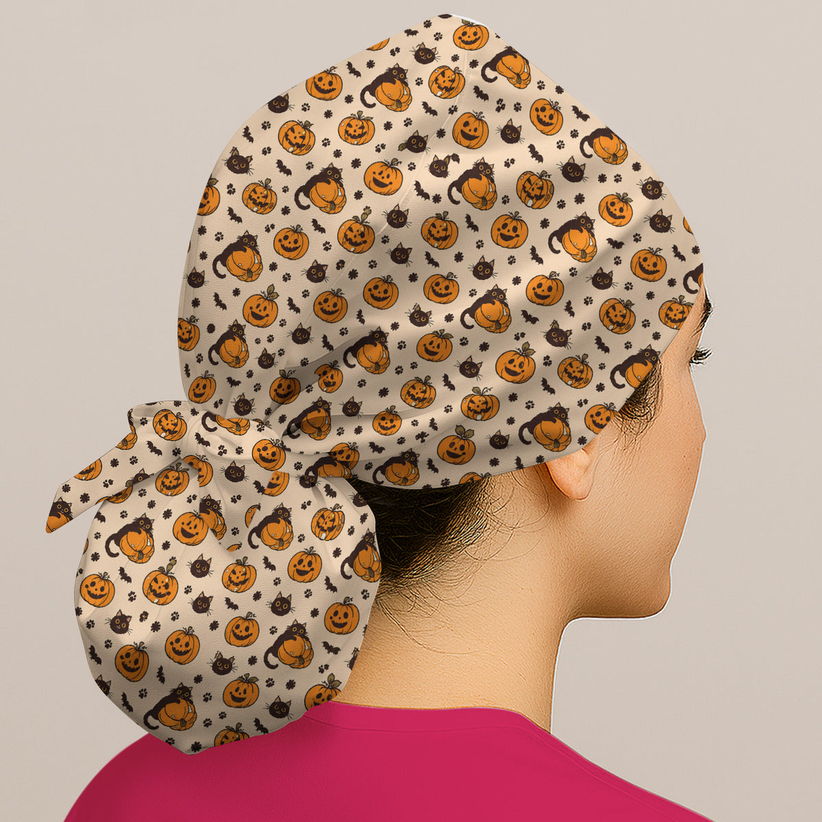 Cute Halloween Black Cat And Pumpkins Scrub Cap, Surgical Caps for Nurses