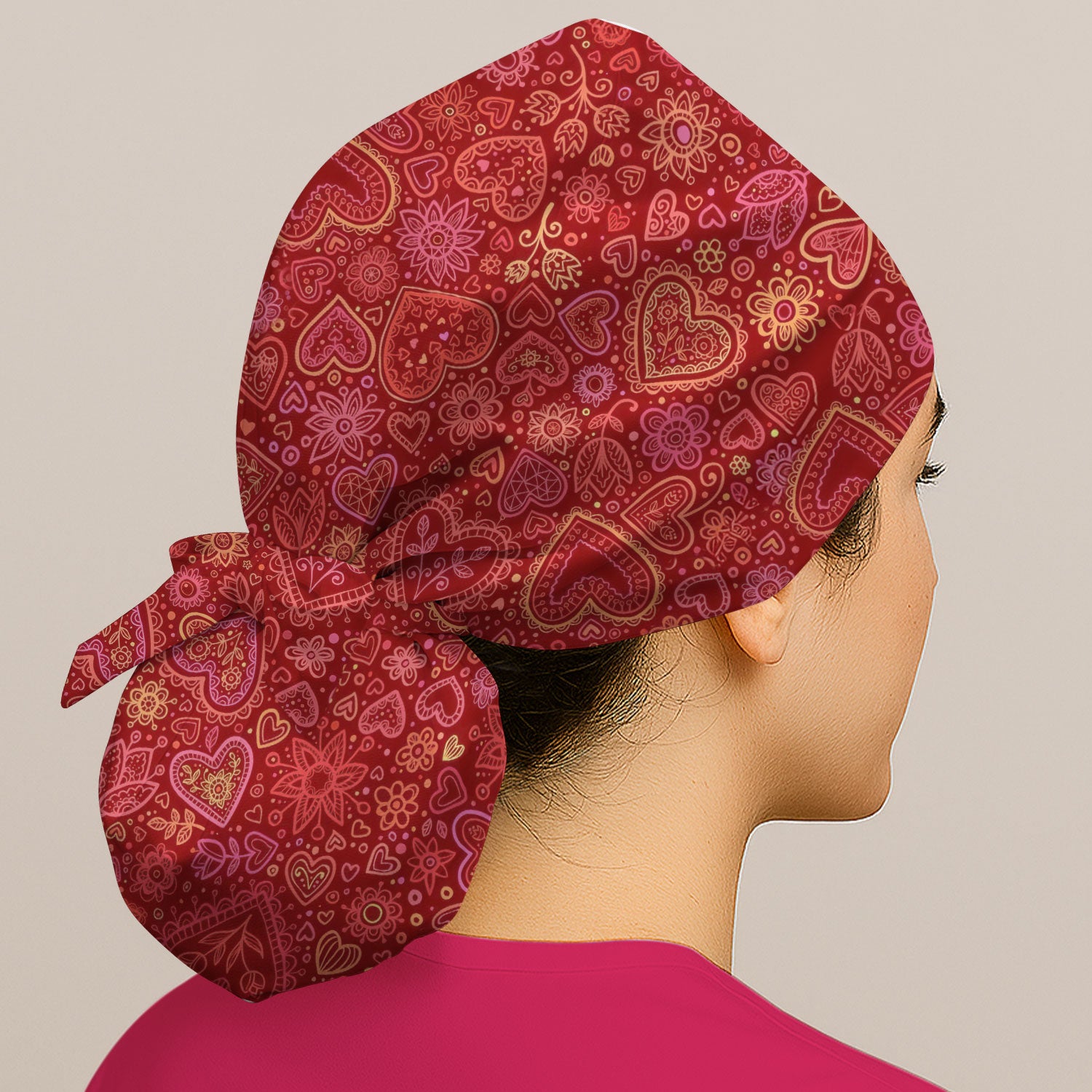 Valentine Heart Nurse Scrub Cap, Cute Nursing Pattern Hat, Breathable Fabrics Nursing Uniform