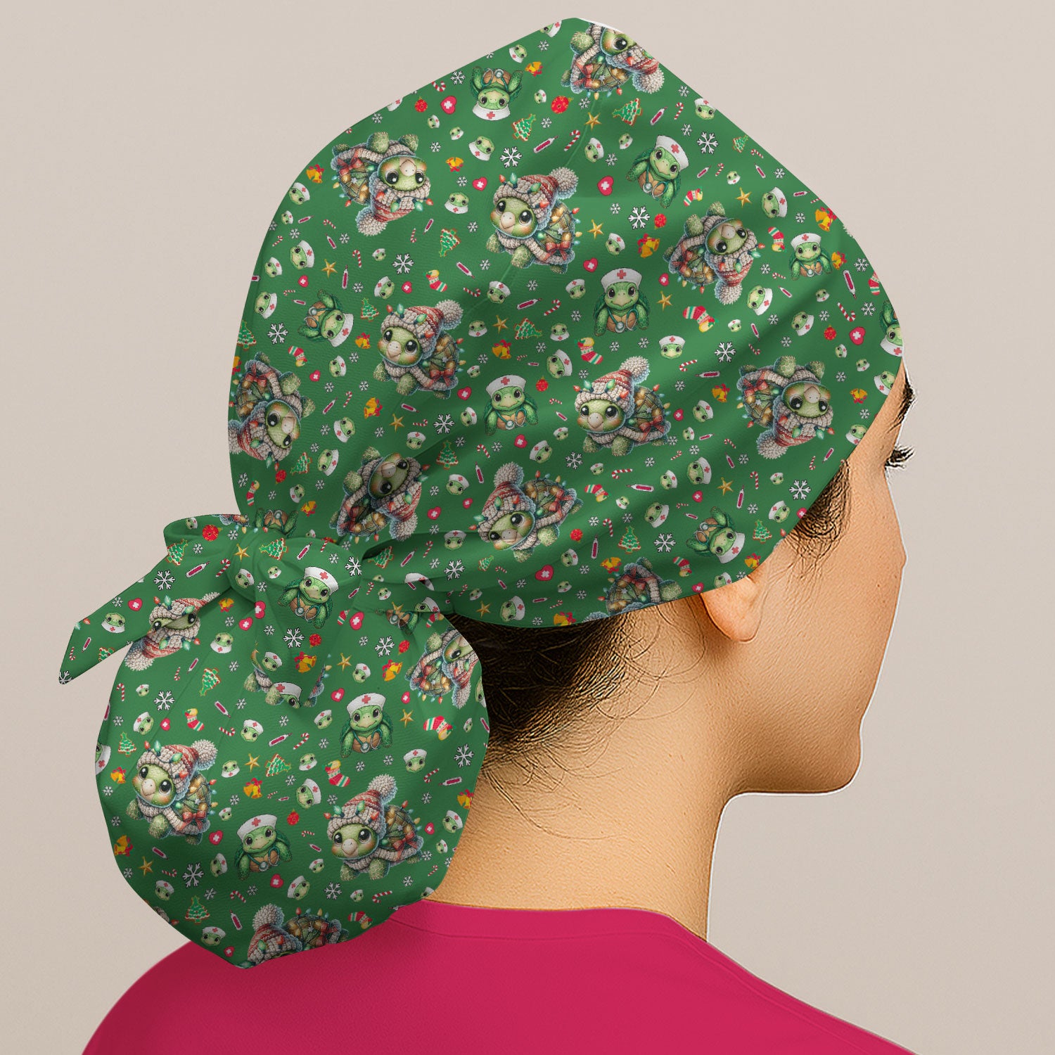 Christmas Turtle Bouffant Scrub Caps for Women - Cute Caps for Her - Breathable Fabrics Caps Uniform