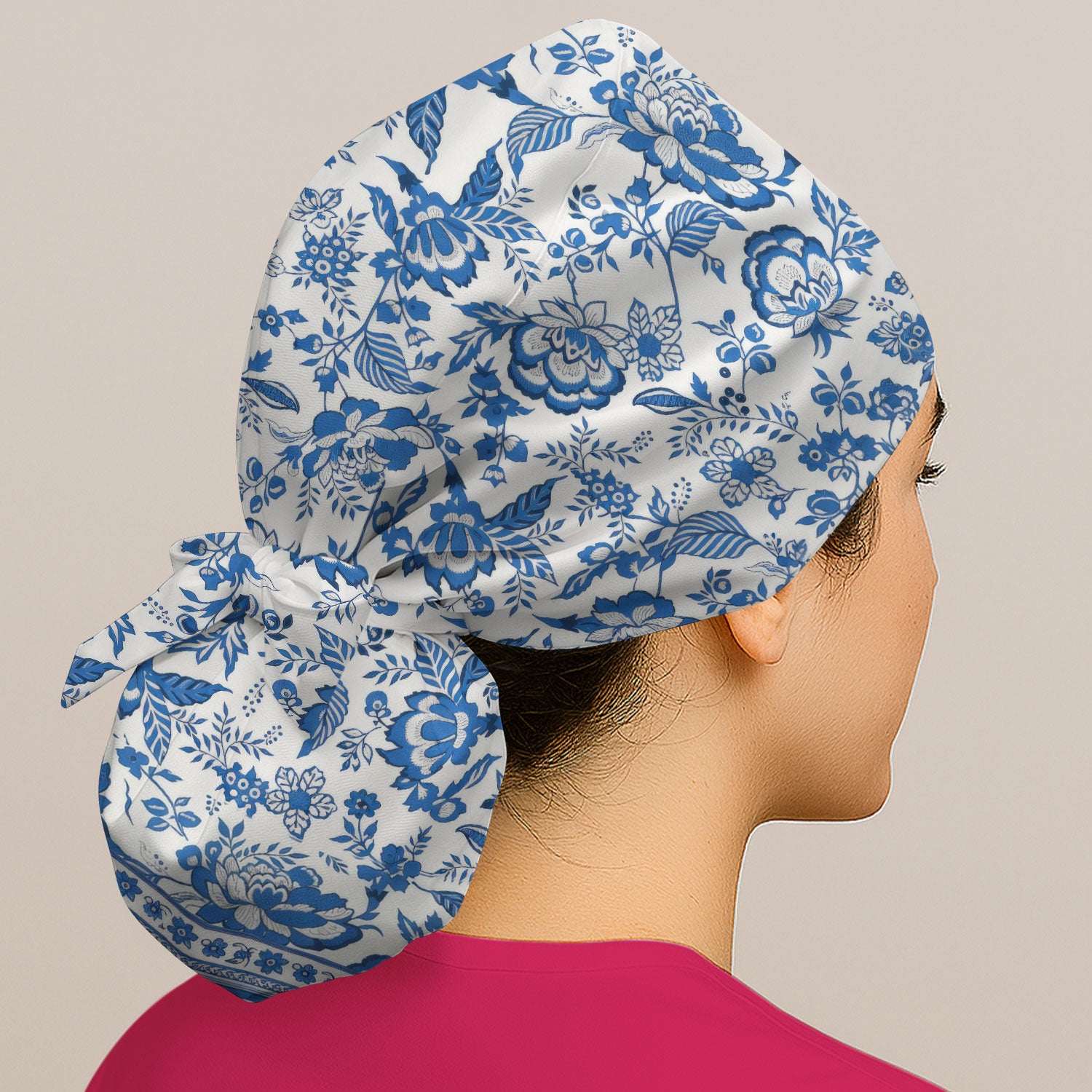 Toile De Jouy Scrub Cap For Women, Floral Pattern Nurse Hat, Comfortable Scrubs For Nursing