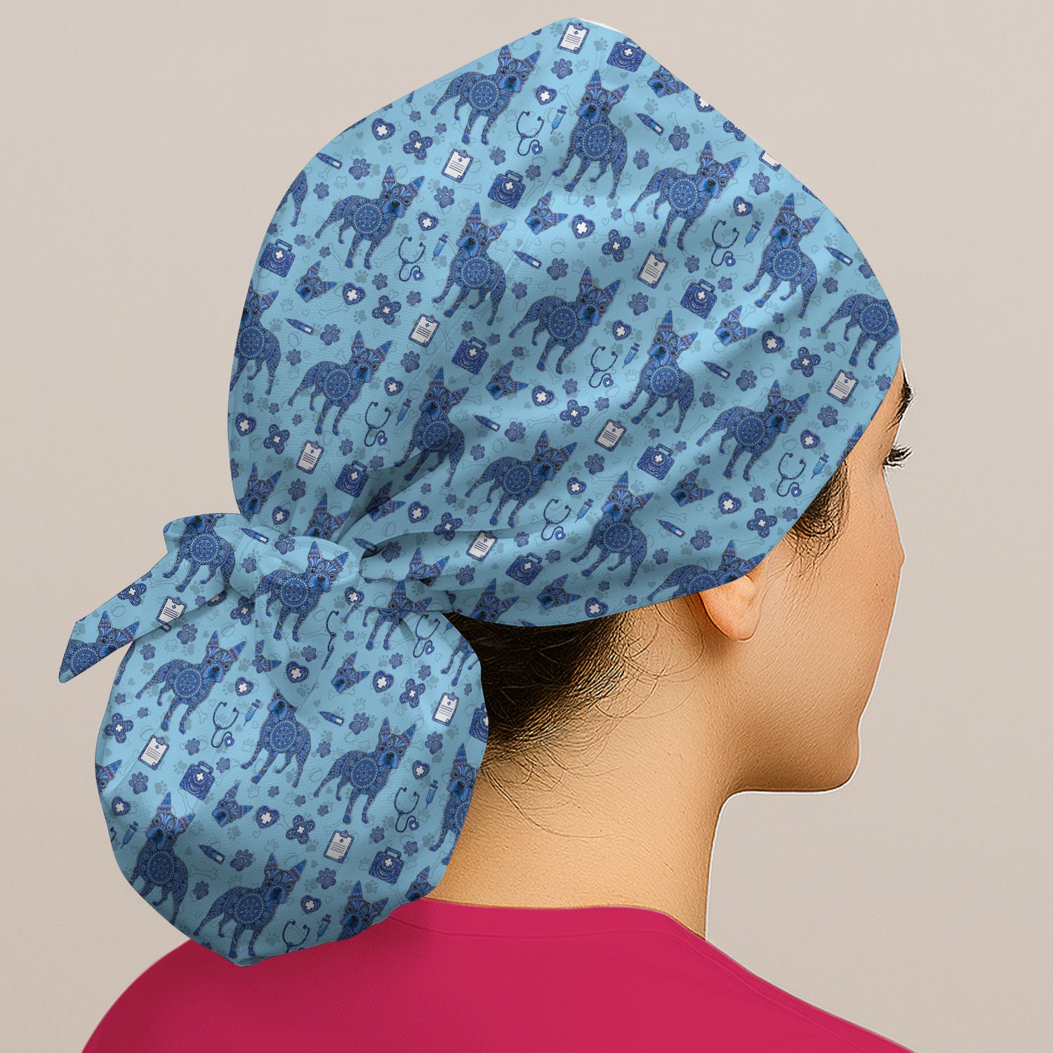 Blue Heeler Australian Cattle Dog Scrub Cap, Australia Dot Art Pattern Hat, Breathable Fabrics Nursing Uniform