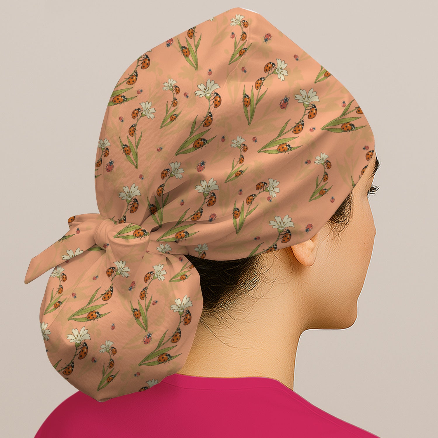 Fresh Daisy Ladybug Garden Pattern Cap, Bouffant Scrub Caps for Women