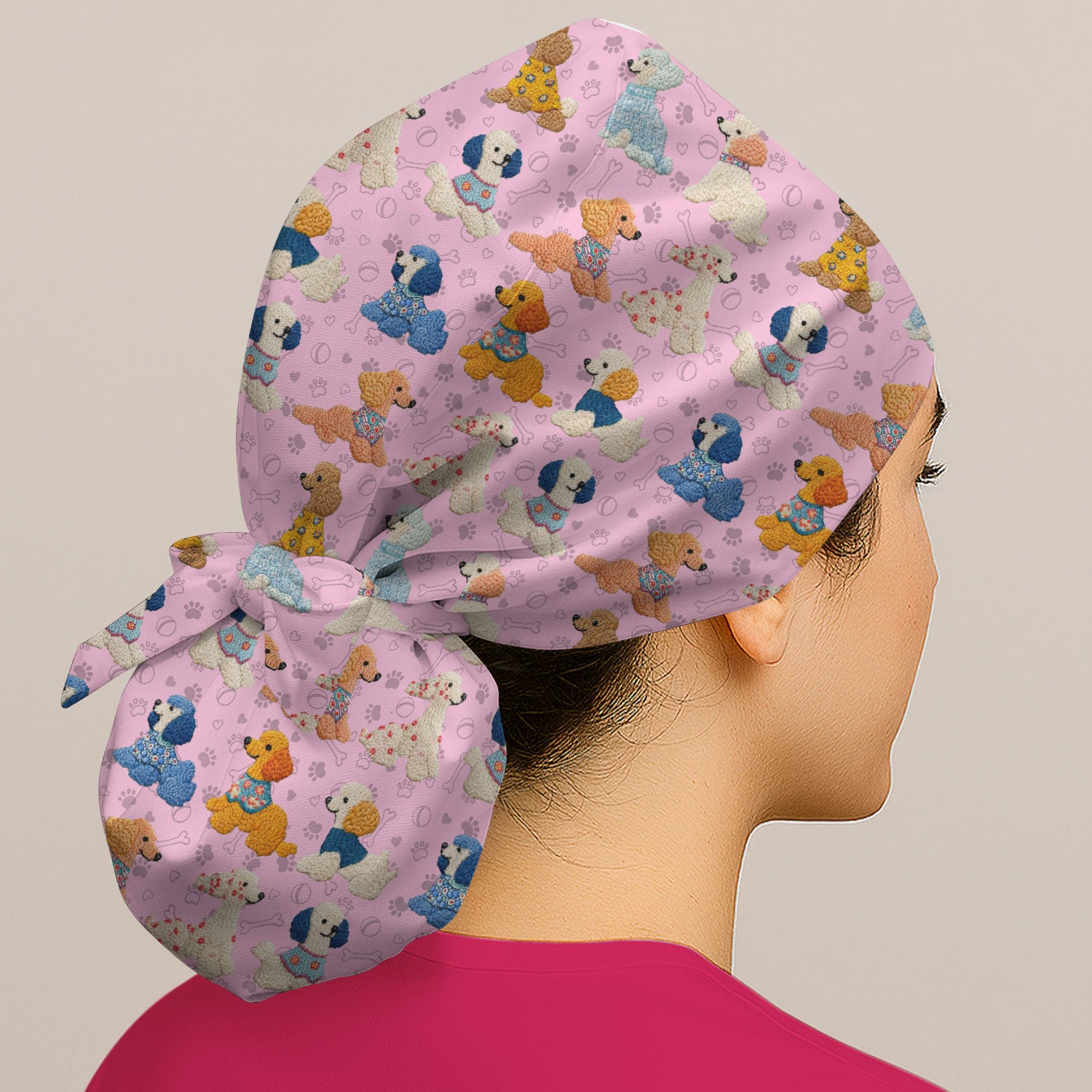 Cute Colorful Poodle Pattern Scrub Cap, Breathable Fabrics Caps Uniform