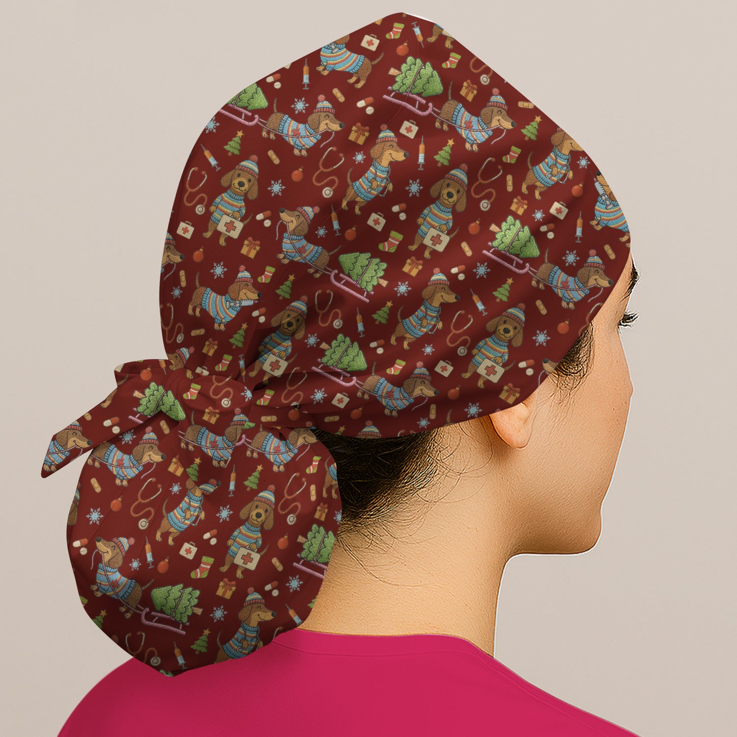 Dachshund Dog Scrub Cap For Nurse, Funny Wiener Dog Lover Gift, Cute Dog 3D Knit Pattern Hat