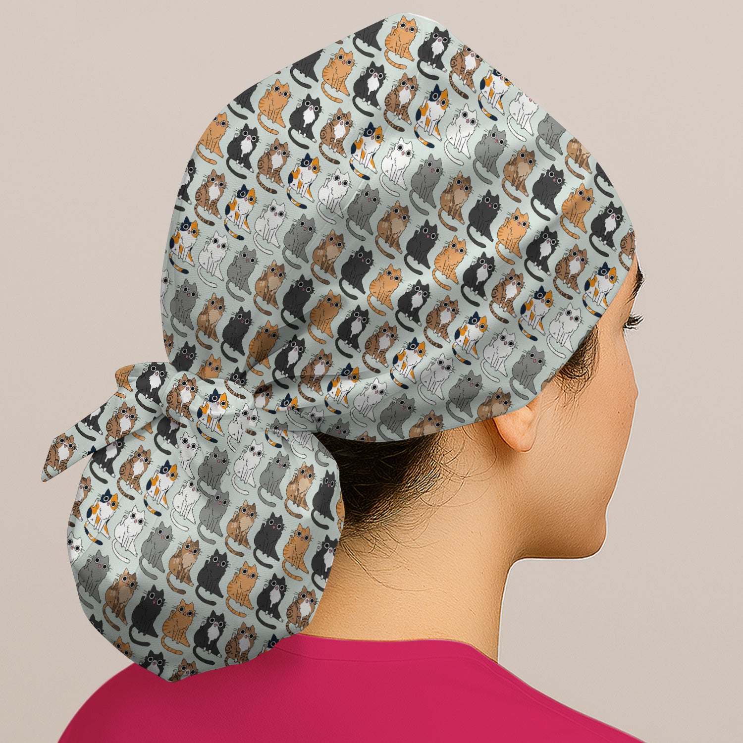 Cute Cartoon Cat Pattern Scrub Cap, Bouffant Scrub Caps for Women