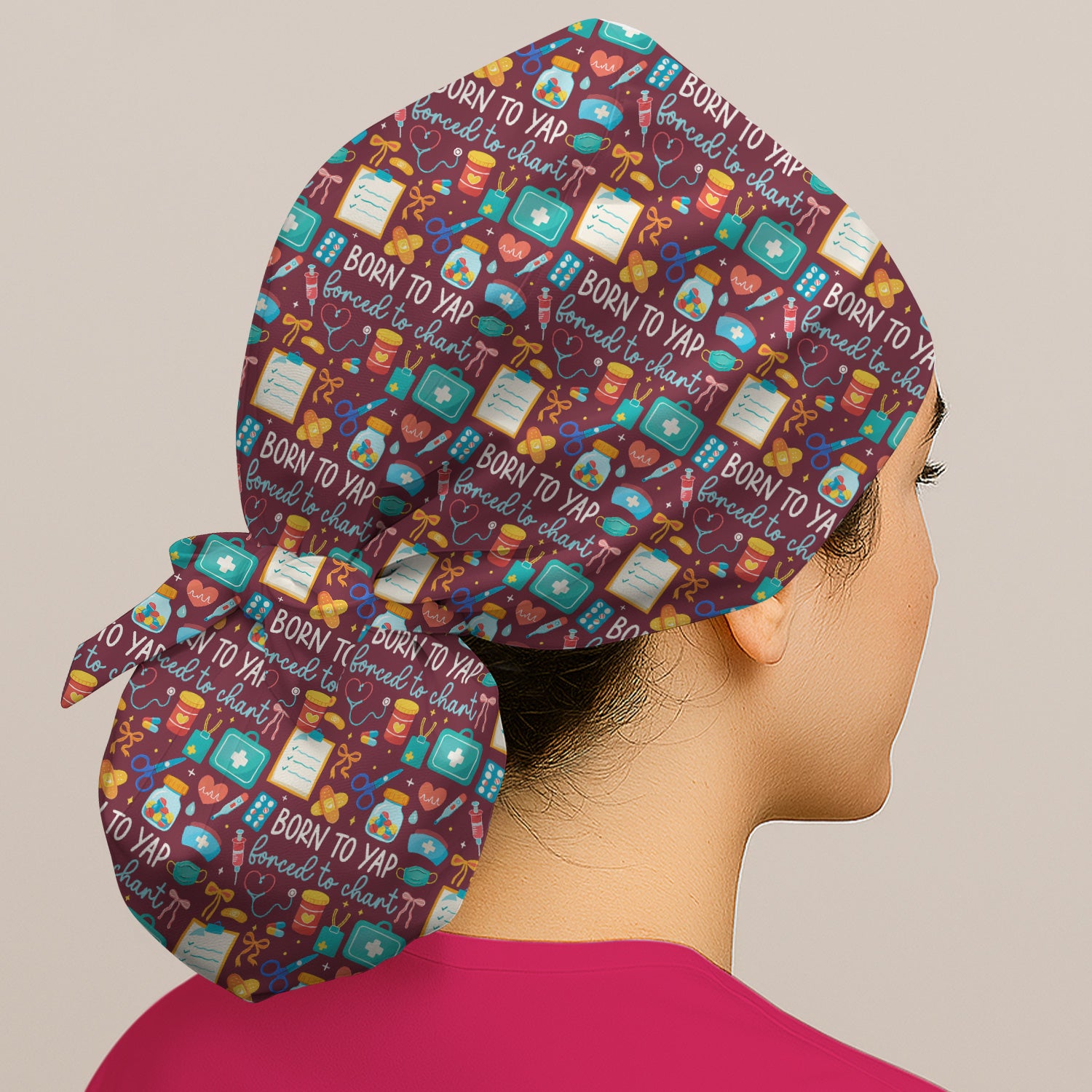 Born To Yap Medical Tools Pattern Cap,Bouffant Scrub Caps for Women