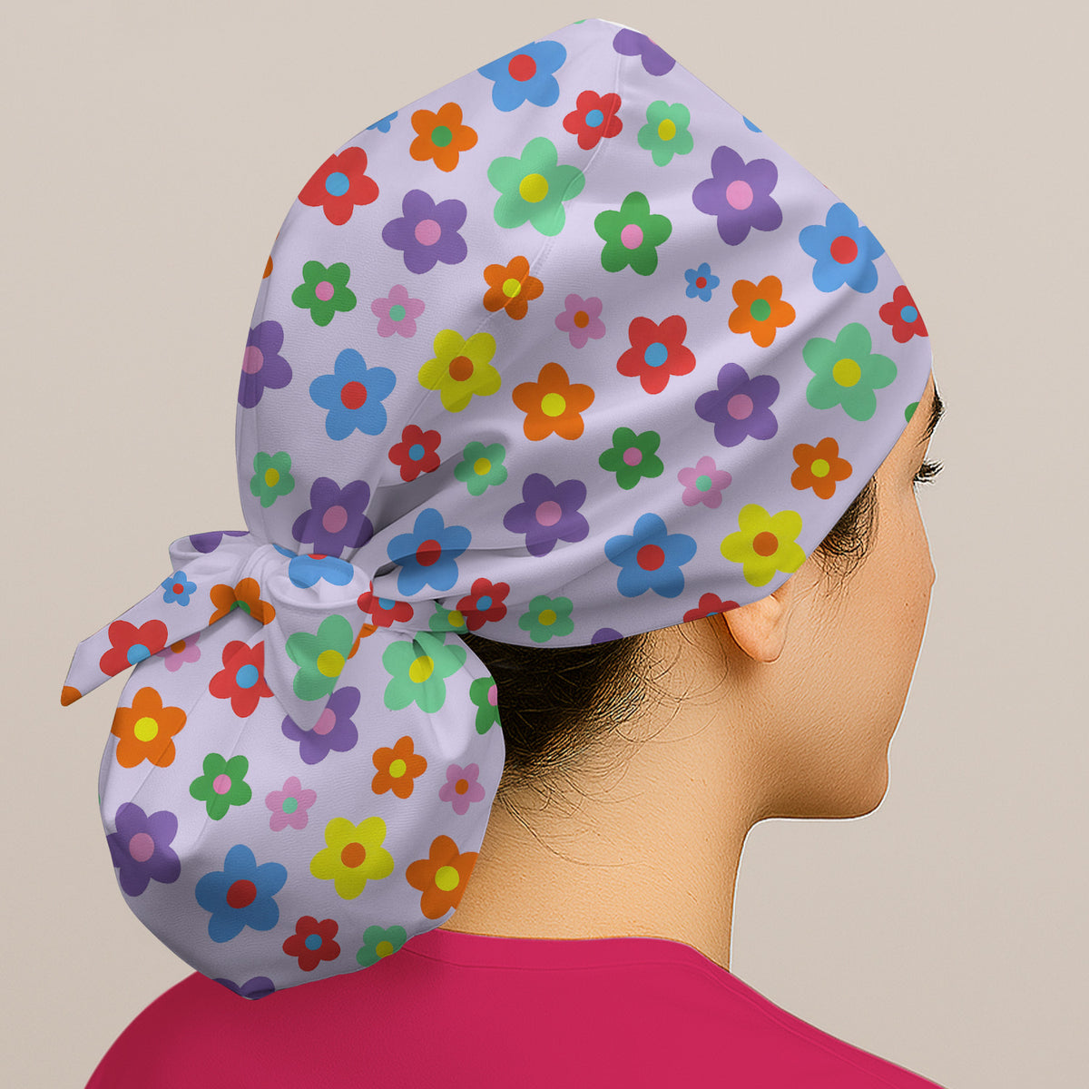 Colorful Retro Flower Pattern Print Scrub Cap, Surgical Caps for Doctors