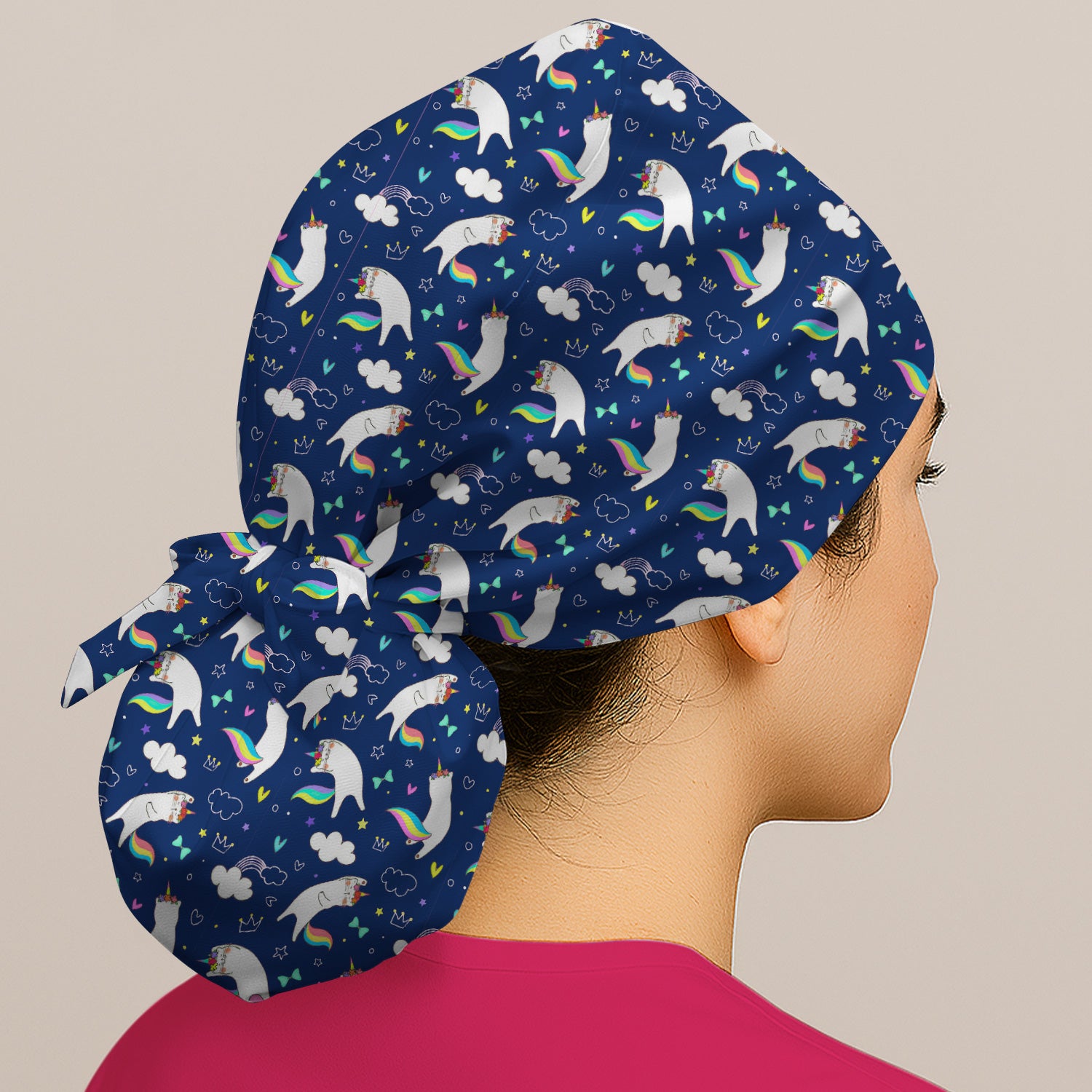 Unicorn Cat With Rainbow Tail Clouds Scrub Cap, Surgical Caps for Doctors