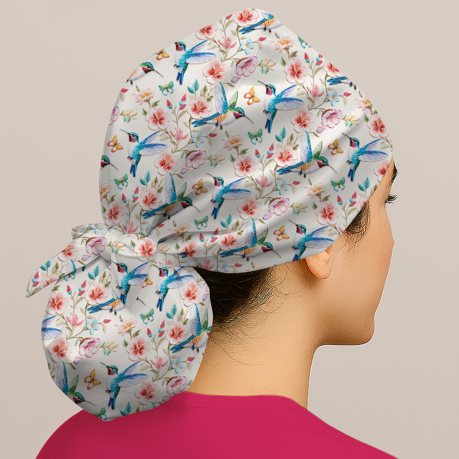 Hummingbird Blossom Butterfly Pattern Scrub Cap, Surgical Caps for Doctors