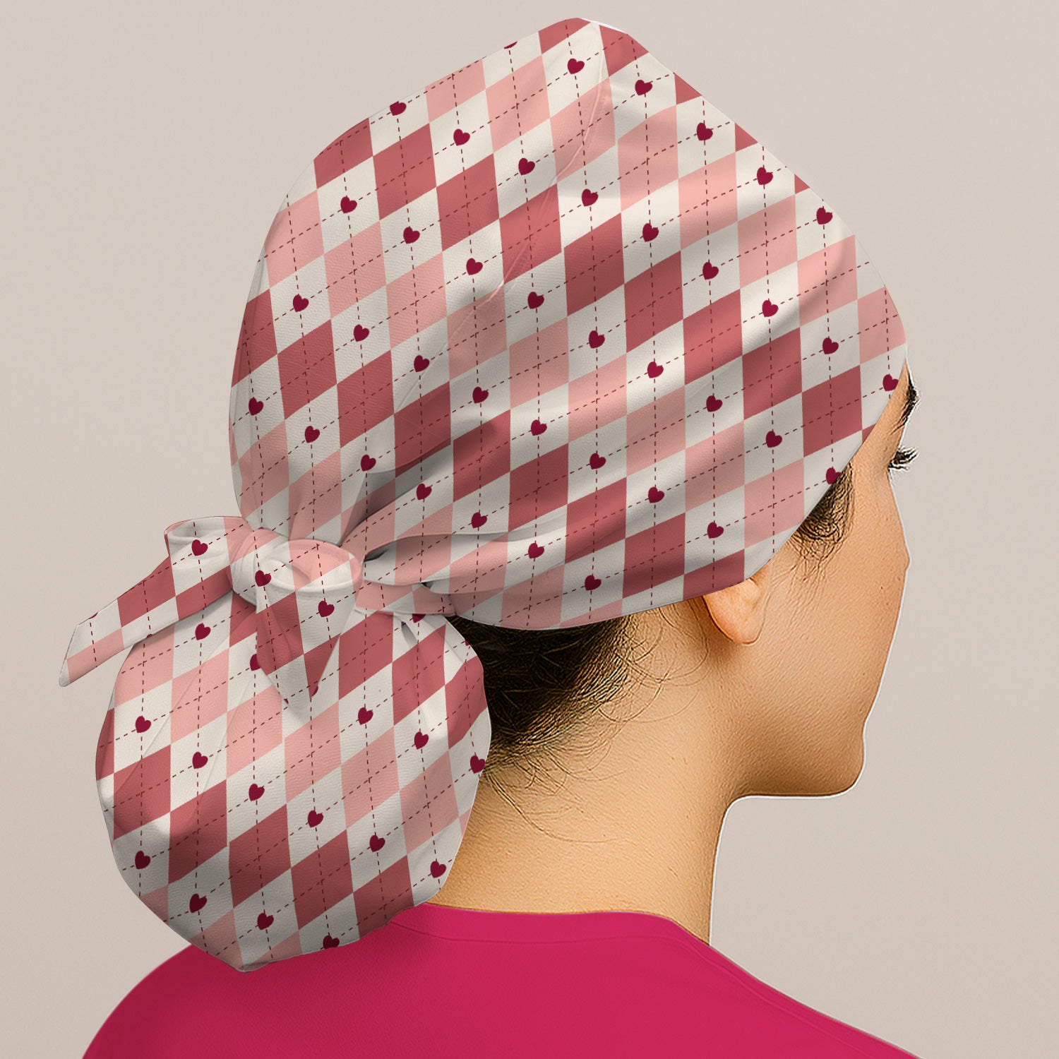 Red Argyle Plaid Pattern Caps, Bouffant Scrub Caps for Women