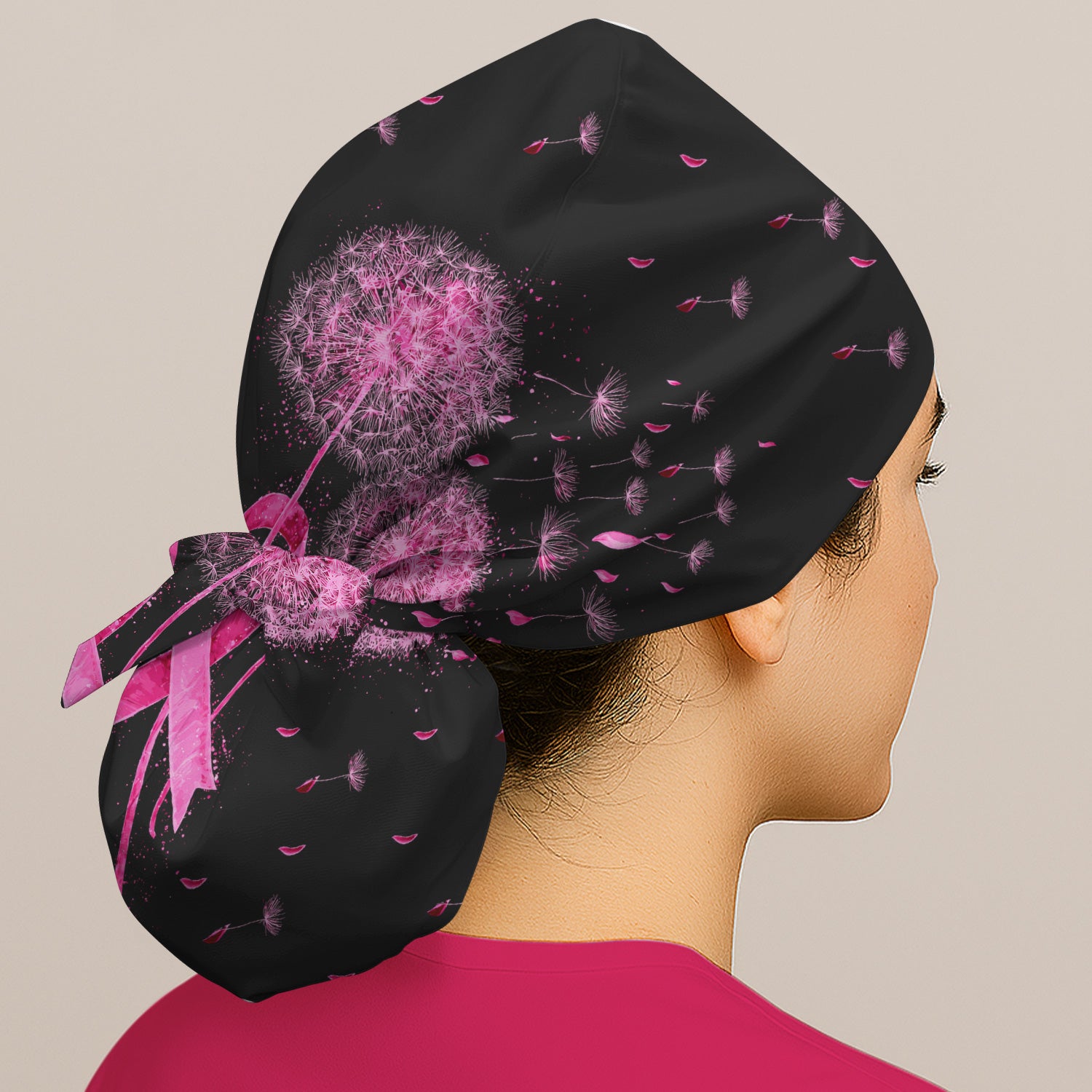 Meaningful Pink Ribbon Dandelion Scrub Cap, Surgical Caps for Doctors