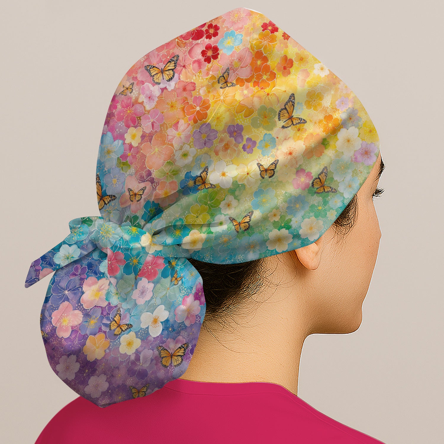 Rainbow Butterfly Floral Blossom Pattern Scrub Cap, Surgical Caps for Doctors