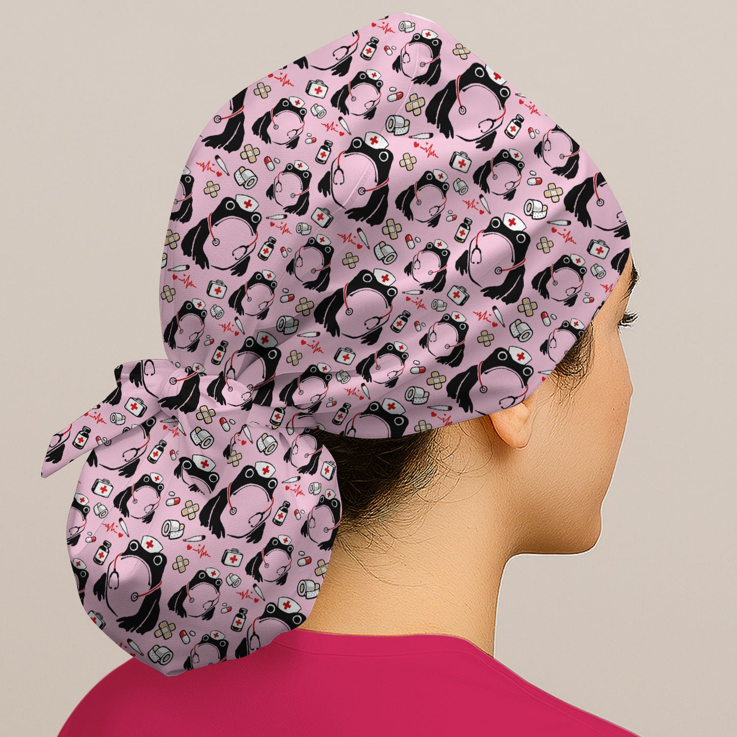 Cute Frog Nurse Medical Print Scrub Cap, Breathable Fabrics Caps Uniform