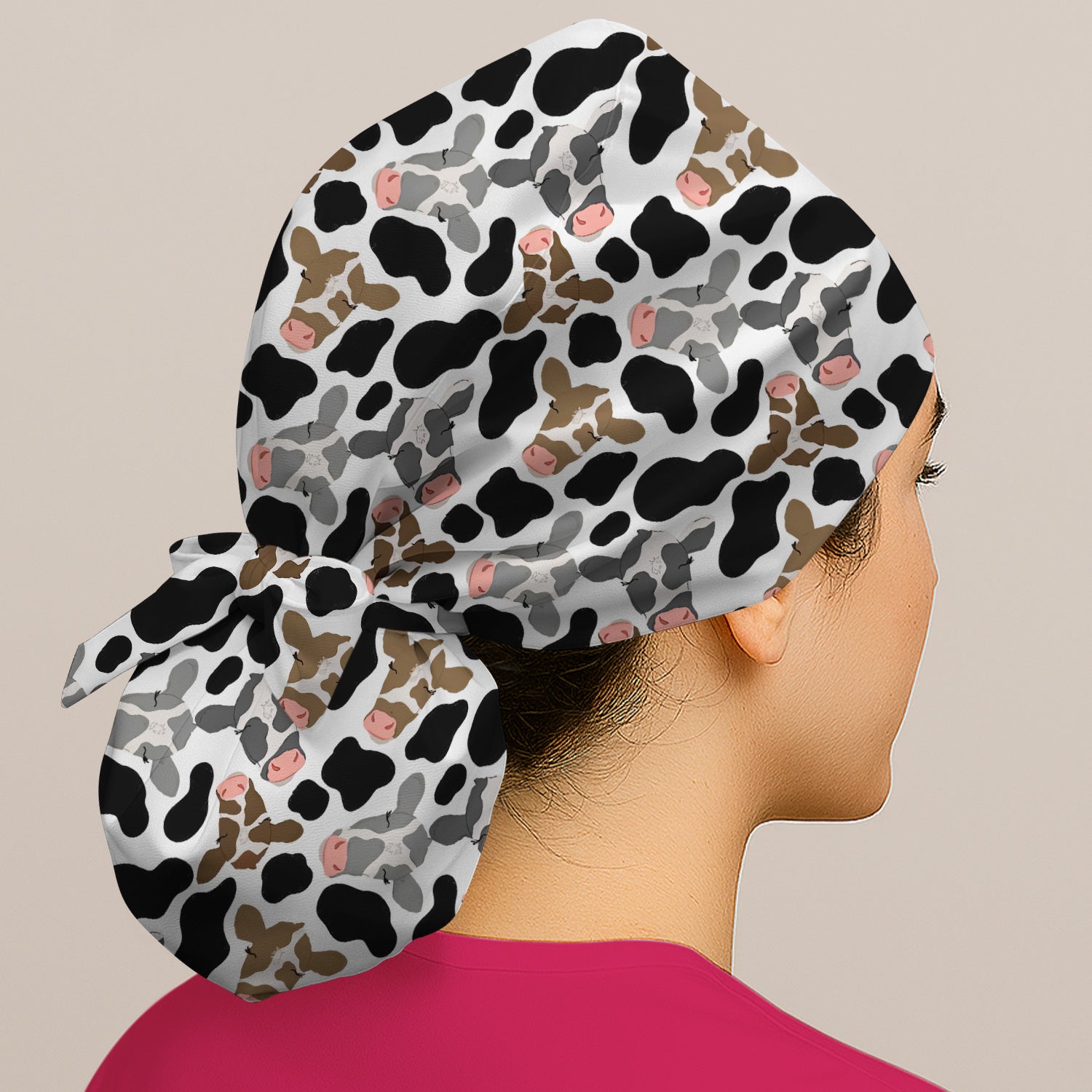 Cute Cow Face Black White Pattern Nurse Scrub Cap, Surgical Caps for Doctors