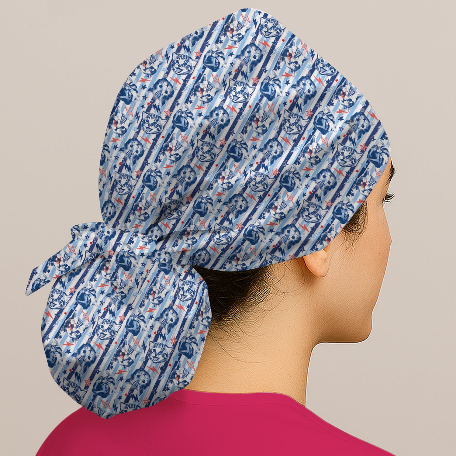 Cute Cat Faces With Lightning Print Scrub Cap, Surgical Caps for Doctors