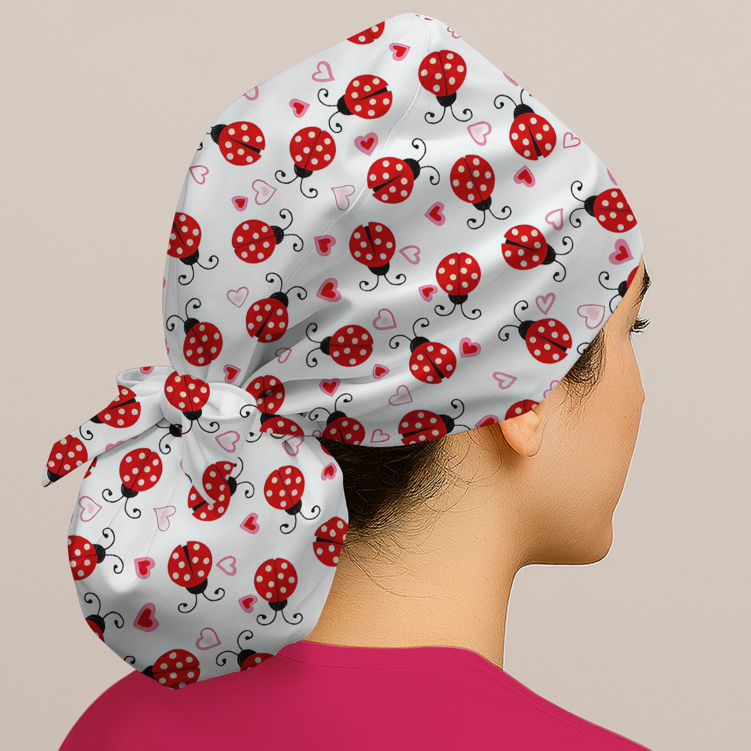 Cute Ladybug Heart Love Pattern Scrub Cap, Surgical Caps for Doctors