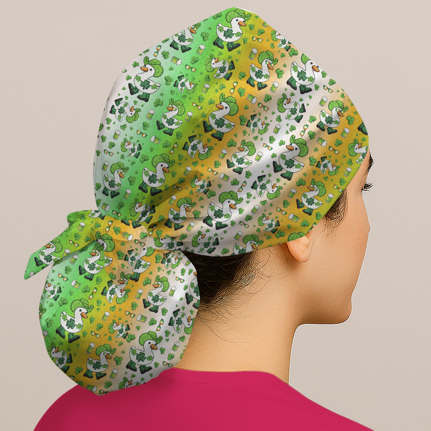 St. Patrick Goose Shamrock Medical Pattern Scrub Cap, Bouffant Scrub Caps for Women