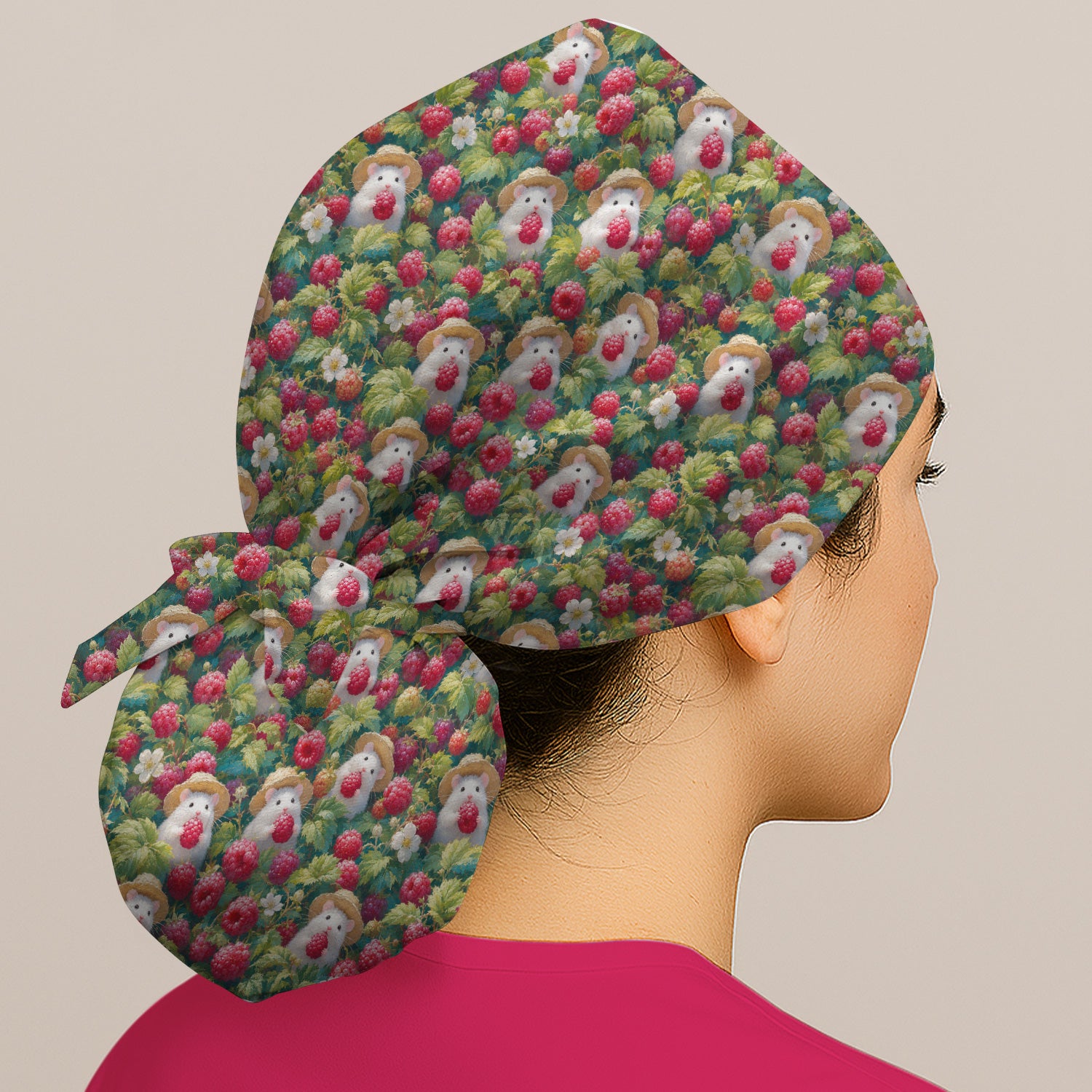 Cute Raspberry Mouse Garden Pattern Scrub Cap, Surgical Caps for Doctors