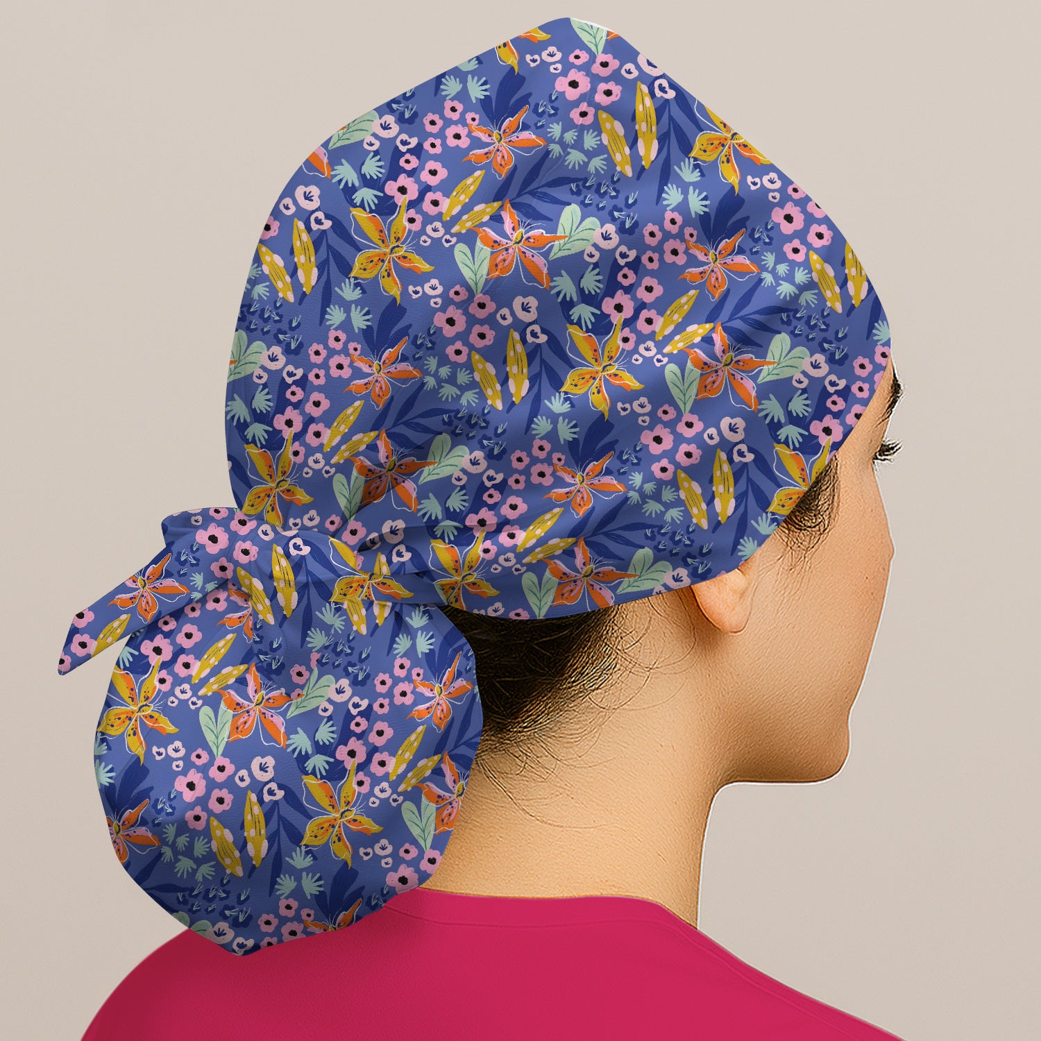 Nurse Blue Lily Floral Garden Pattern Scrub Cap, Surgical Caps for Doctors