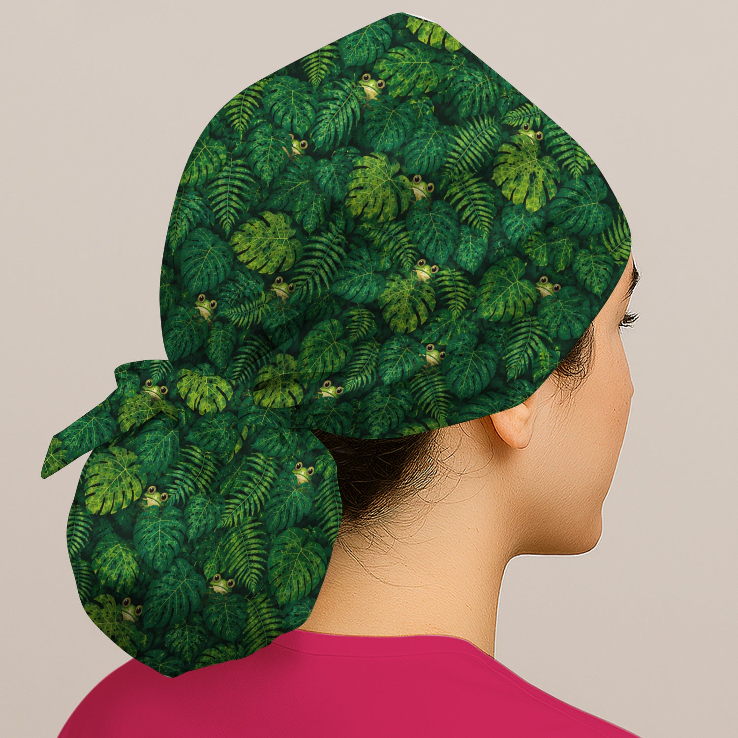 Cute Hidden Frog Jungle Pattern Scrub Cap, Surgical Caps for Doctors