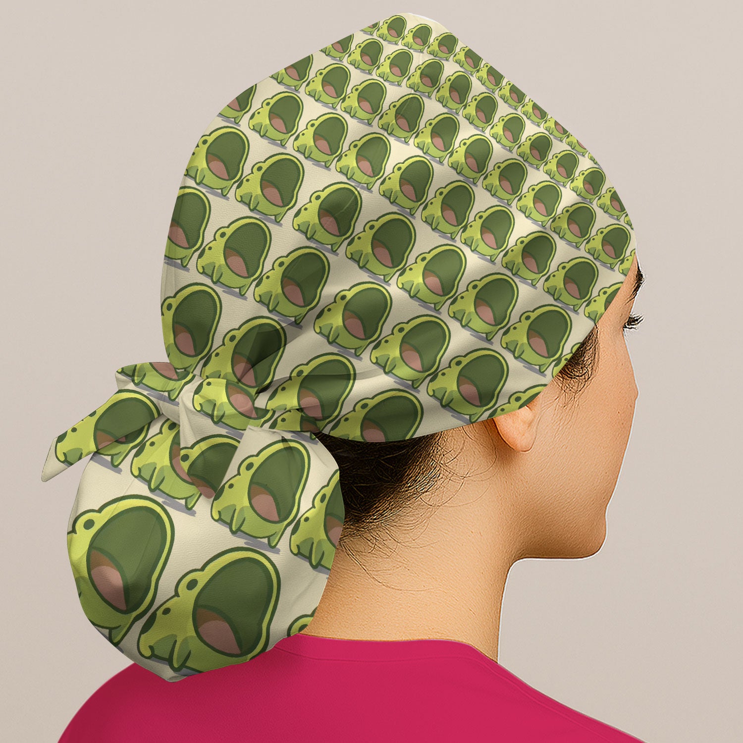 Cute Green Frog Cartoon Pattern Cap, Breathable Fabrics Caps Uniform