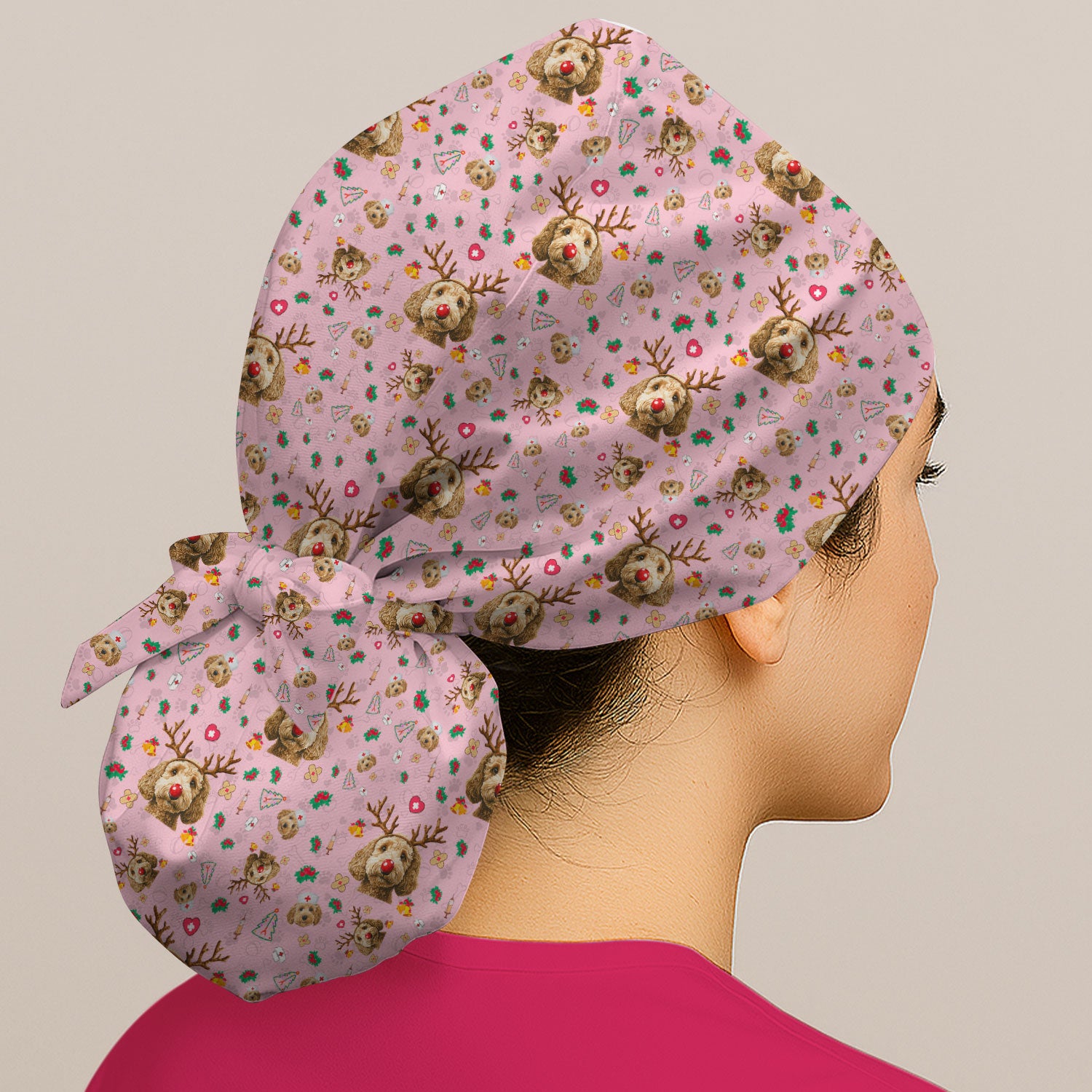 Christmas Labradoodle Bouffant Scrub Caps for Women - Funny Reindeer Dog Cap