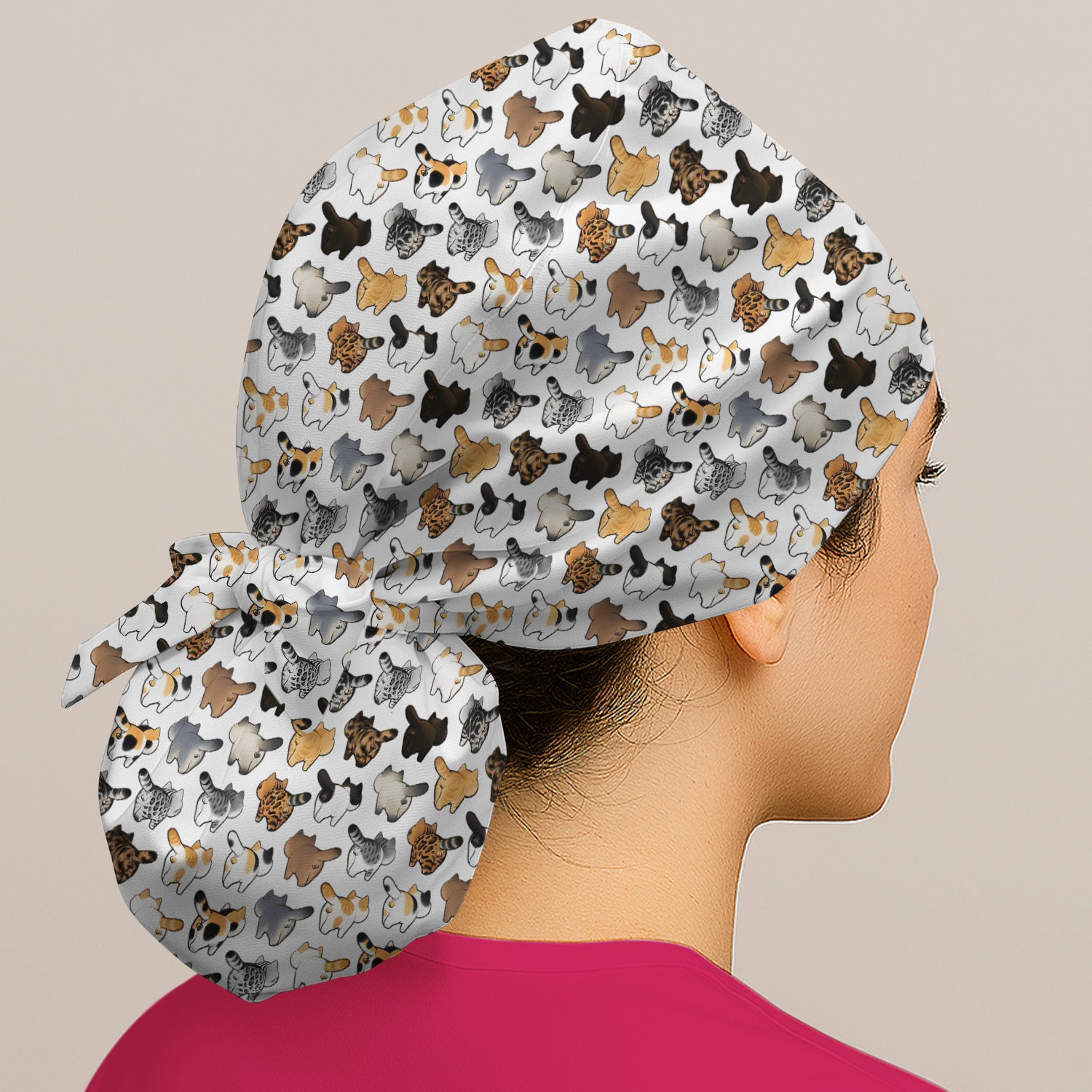 Cat Butt Pattern Medical Scrub Cap, Breathable Fabrics Nursing Uniform