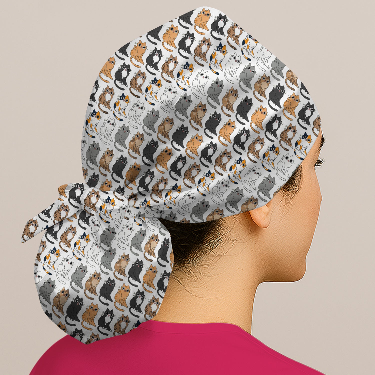 Cute Cartoon Cat Pattern Scrub Cap, Bouffant Scrub Caps for Women