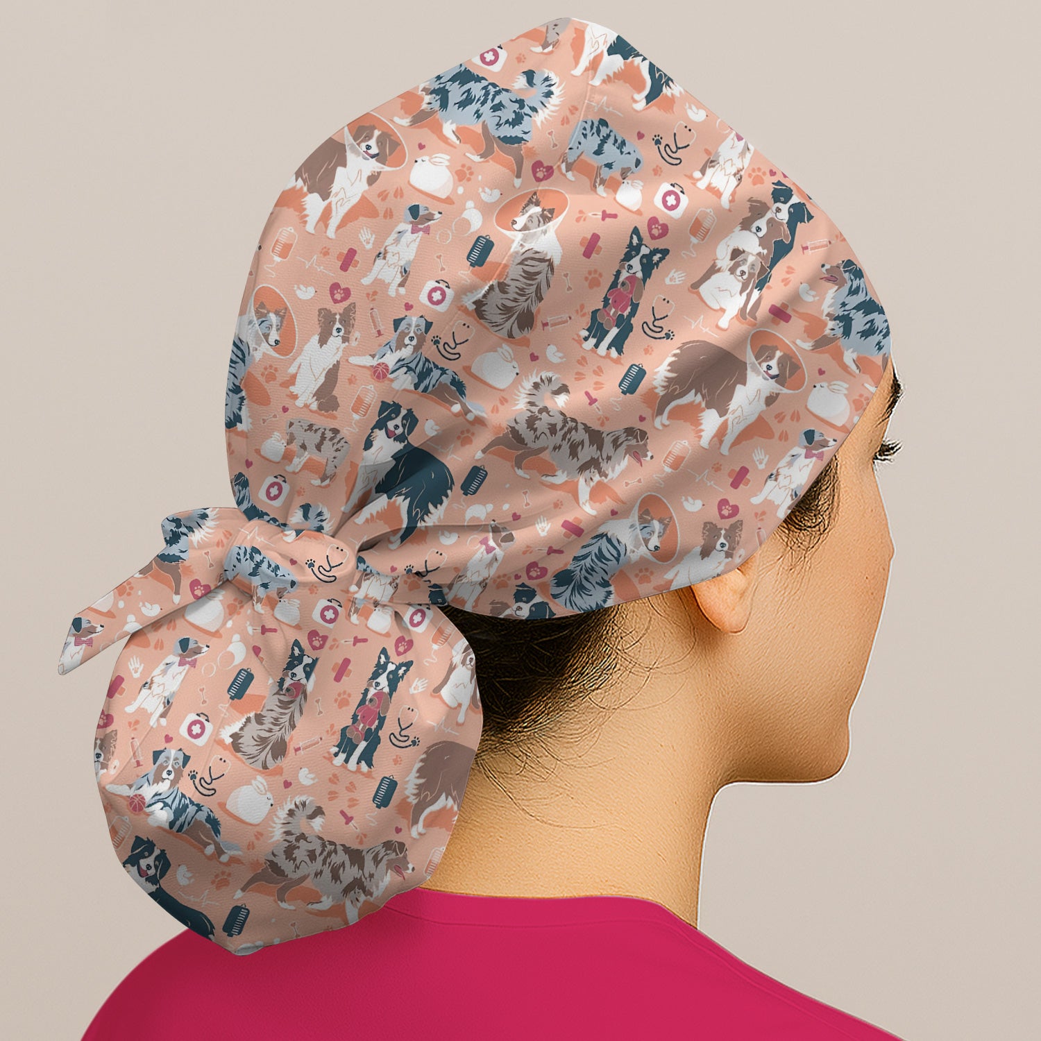 Cute Dog Pattern Veterinary Scrub Cap, Bouffant Scrub Caps for Women