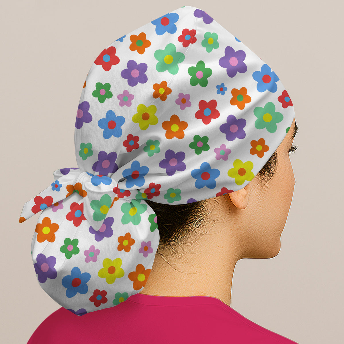 Colorful Retro Flower Pattern Print Scrub Cap, Surgical Caps for Doctors