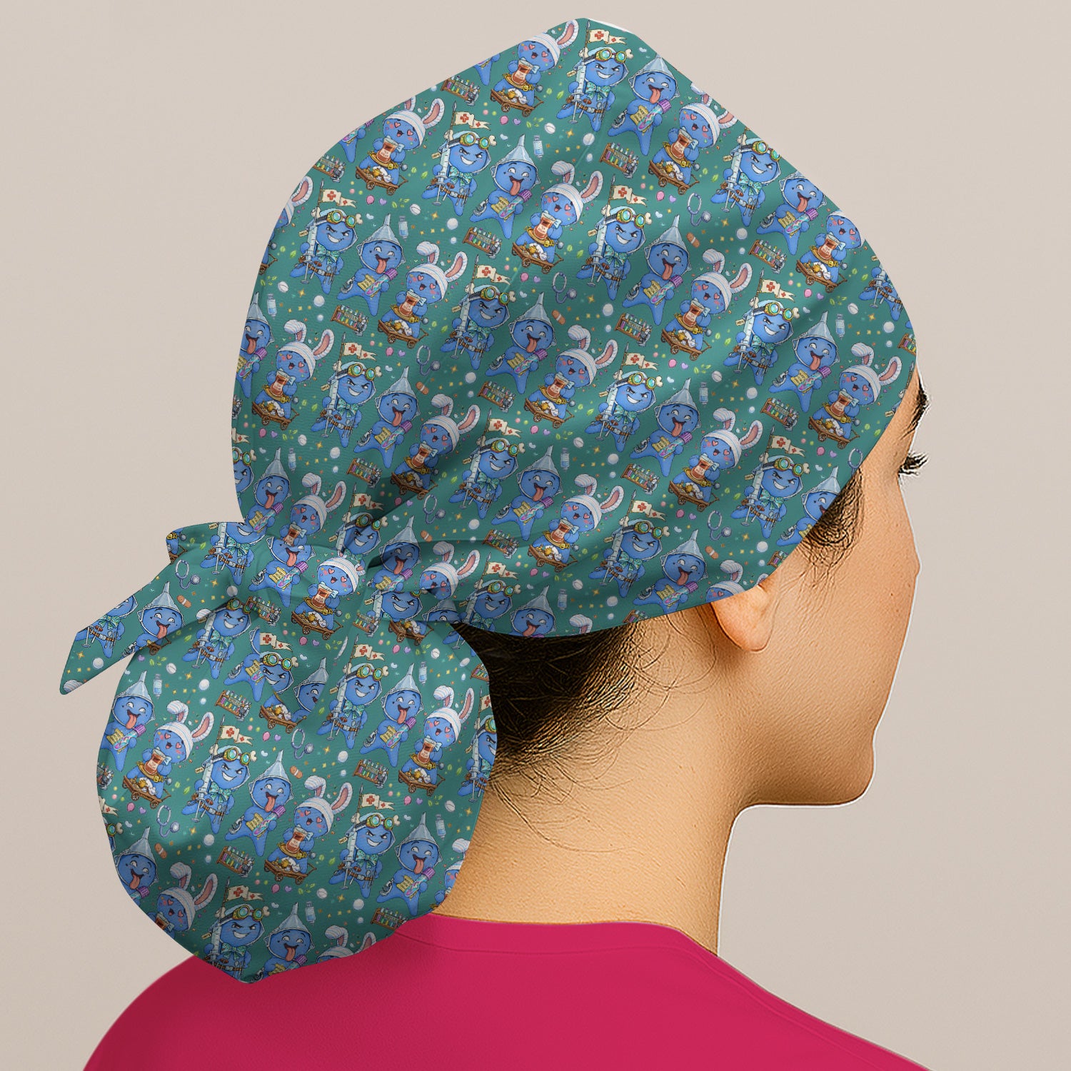 Cute Glove Doll Hospital Medical Cartoon Nurse Pattern Cap, Bouffant Scrub Caps for Women