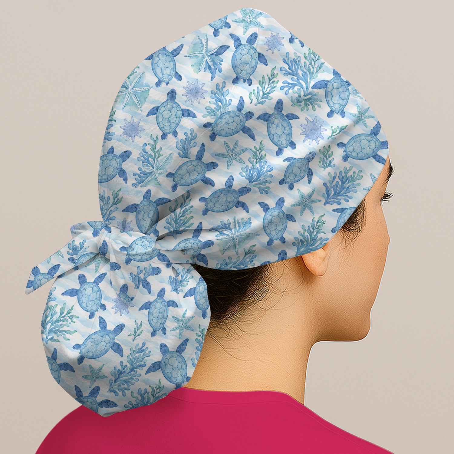 Cute Coastal Sea Turtle Coral Pattern Scrub Cap, Surgical Caps for Doctors