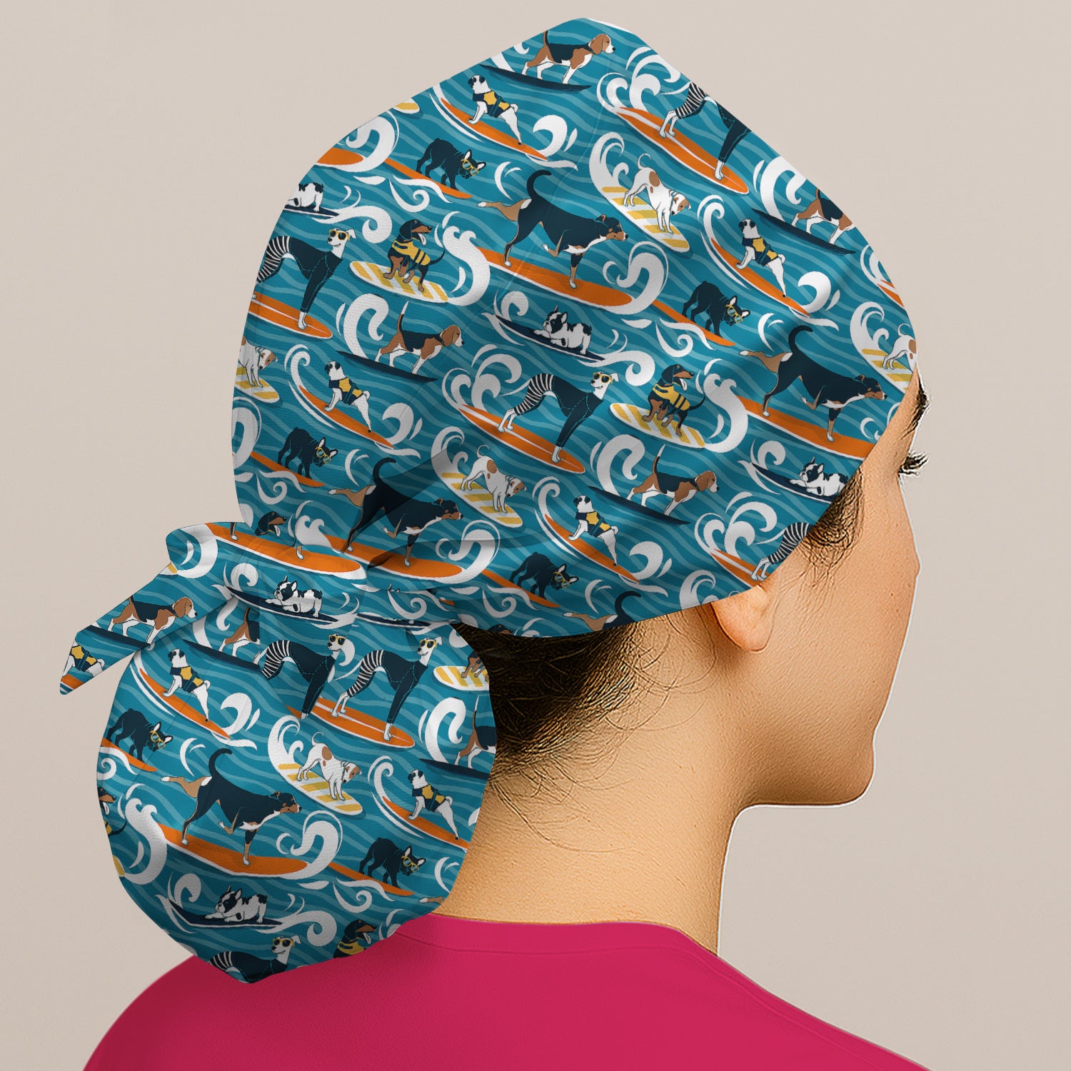 Surfing Dogs Ocean Wave Print Scrub Cap, Surgical Caps for Doctors