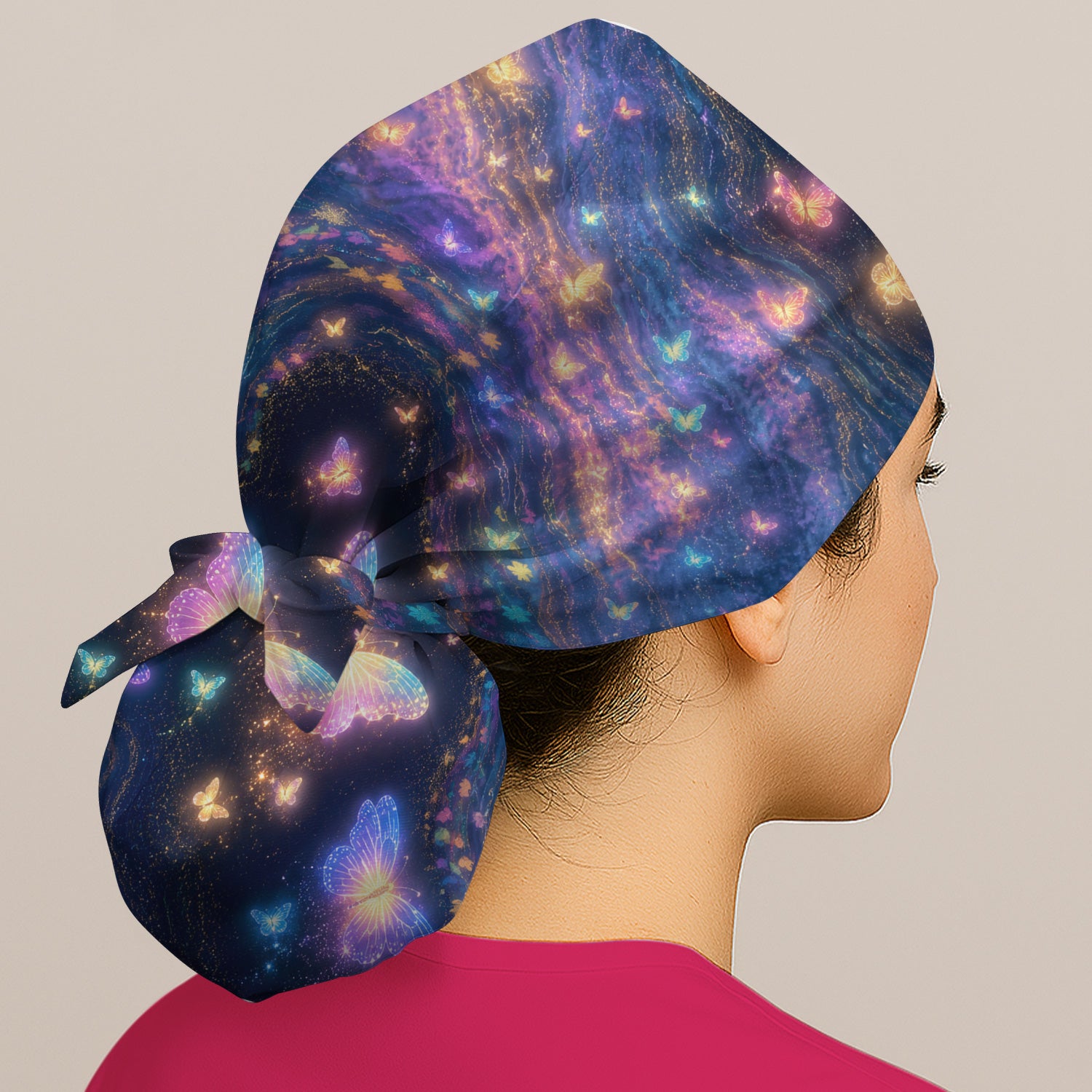Neon Butterfly Galaxy Marble Print Scrub Cap, Surgical Caps for Doctors