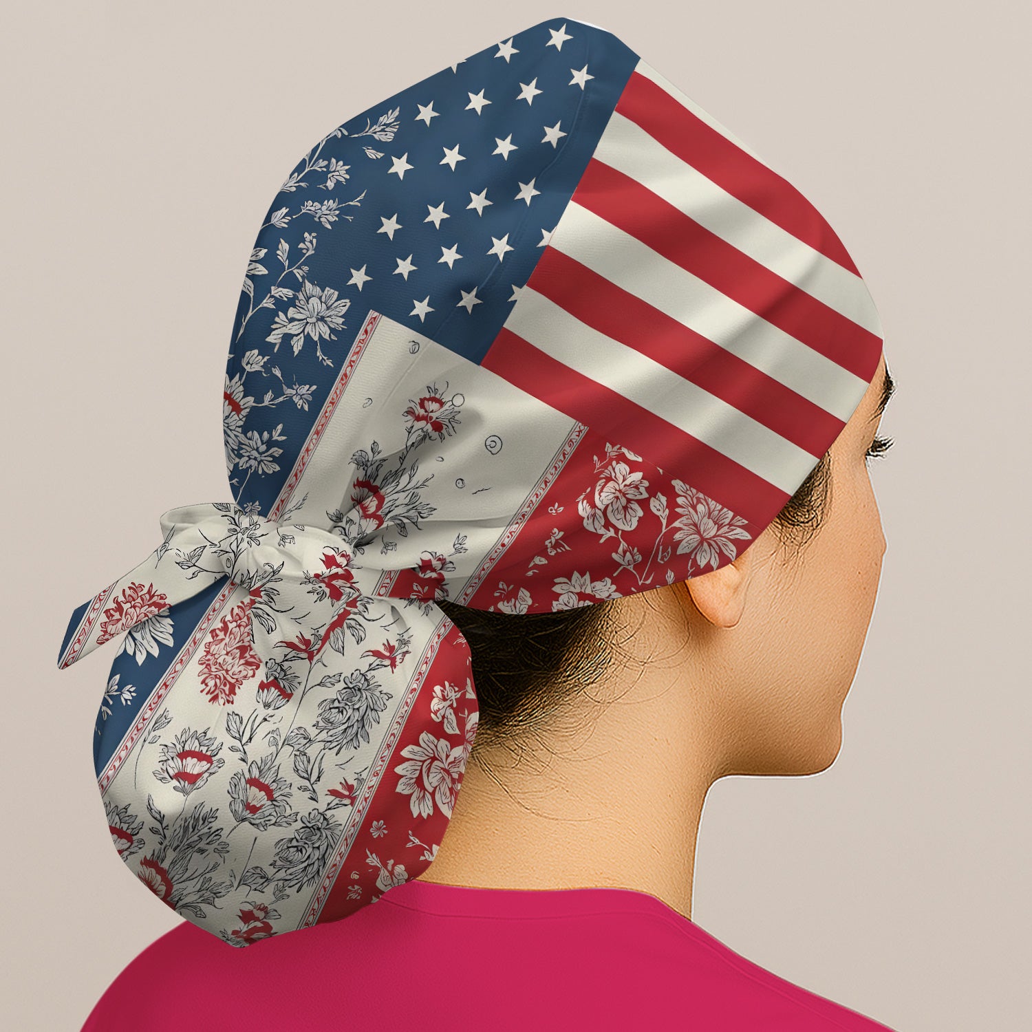 Patriotic Nurse Flag Patchwork Pattern Scrub Cap, Surgical Caps for Doctors