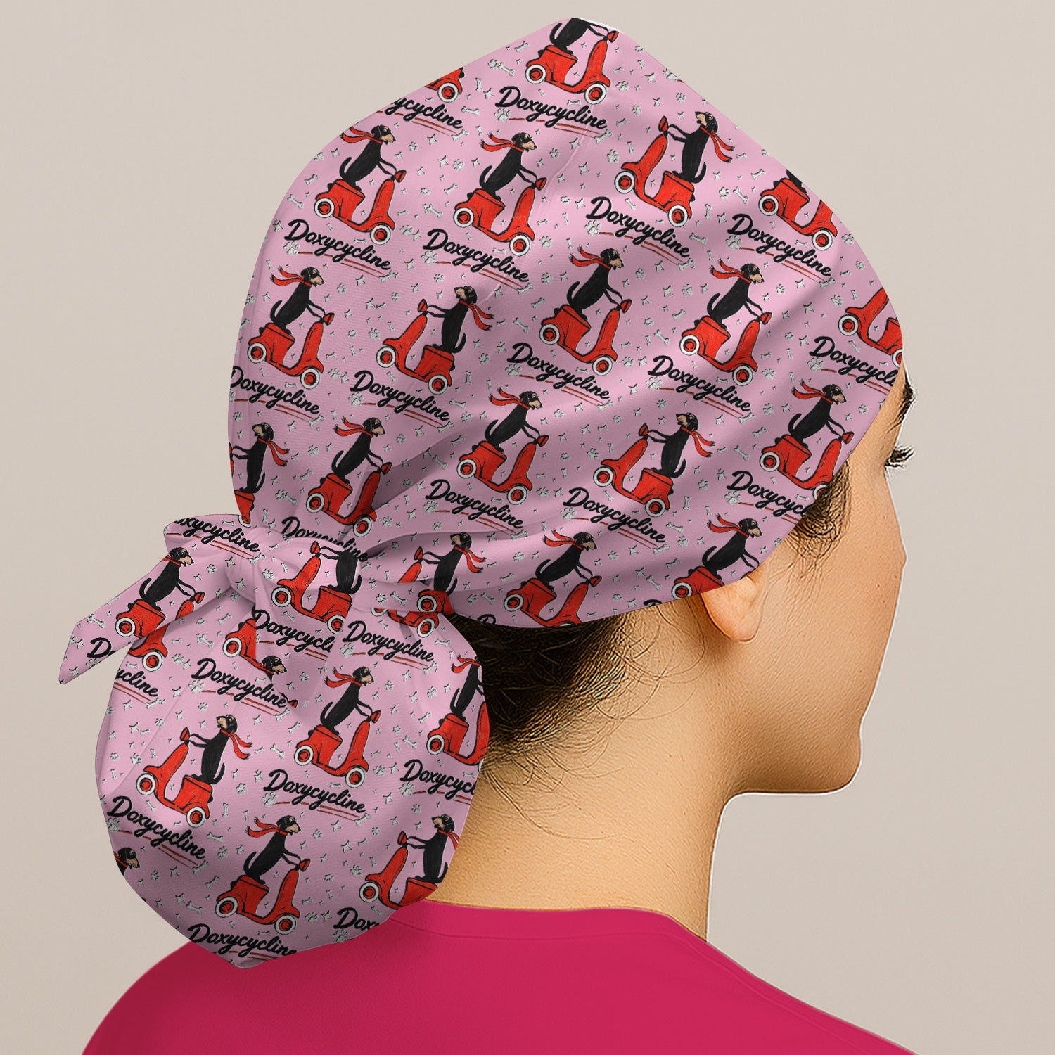 Funny Dachshund Riding Scooter Doxycycline Print Cap, Surgical Caps for Doctors