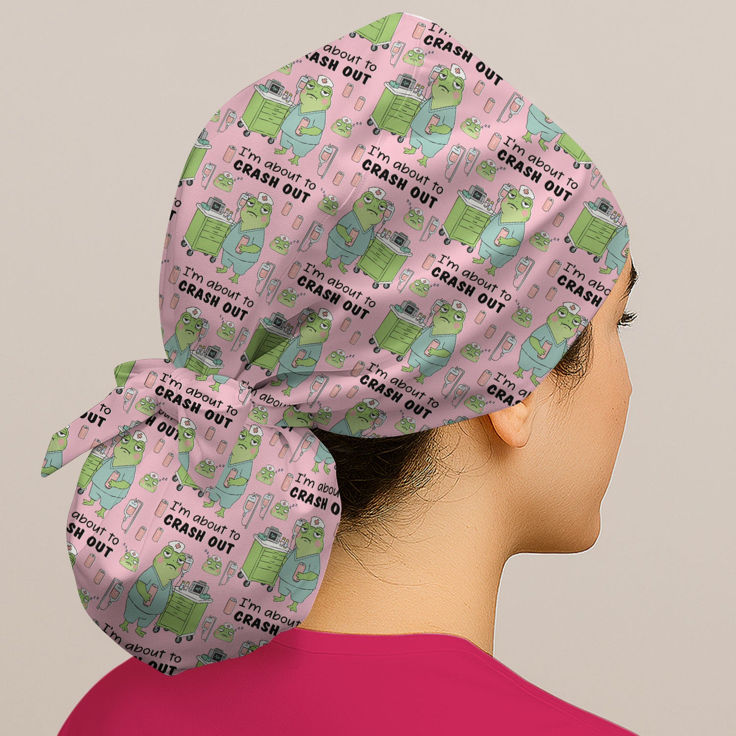 Funny Frog Pattern Nurse Scrub Cap, I’m About to Crash Out Nurse Hat, Breathable Fabrics Nursing Uniform