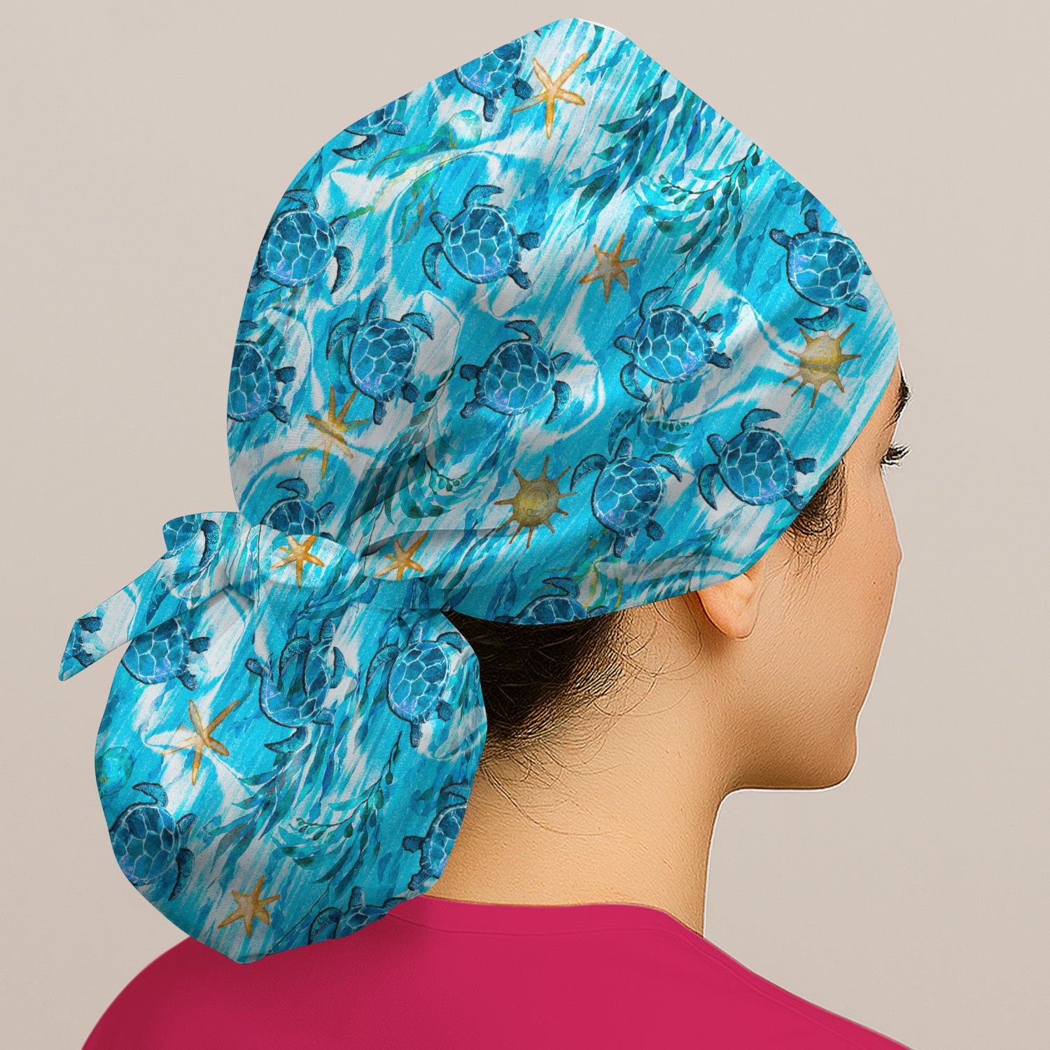 Coastal Marine Life Print Scrub Cap, Surgical Caps for Doctors