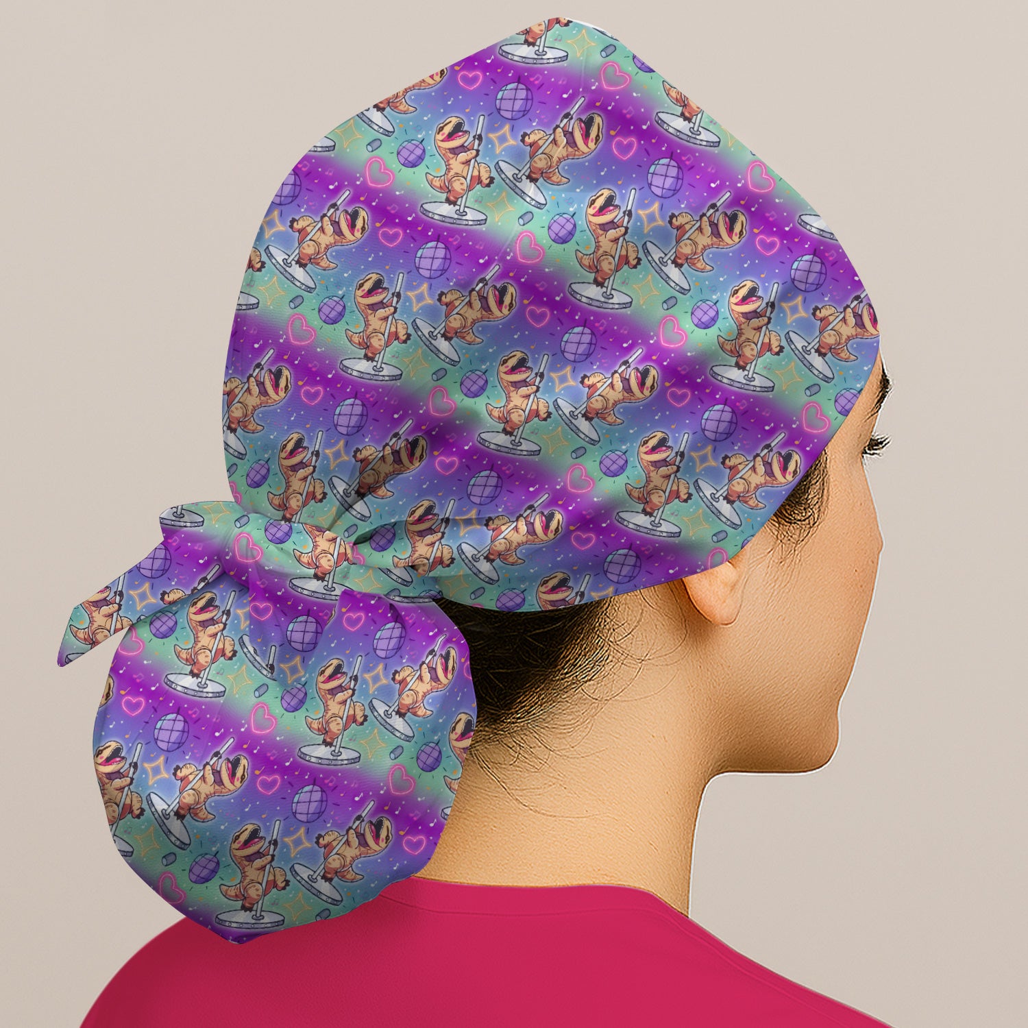 Funny Dancing Dinosaur Disco Party Pattern Nurse Scrub Cap, Surgical Caps for Doctors