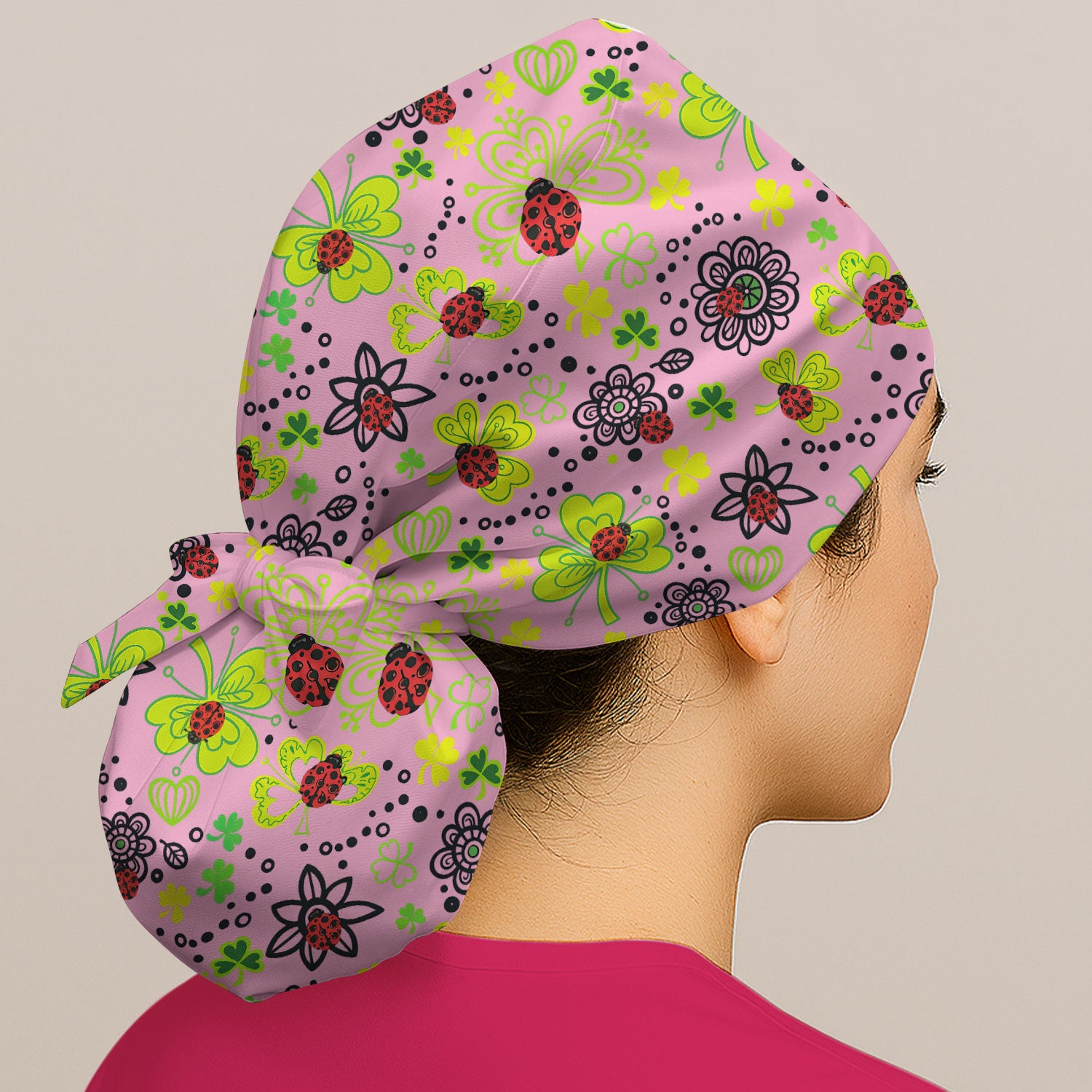 Ladybug Clover Floral Pattern Print Caps, Breathable Fabrics Caps Uniform