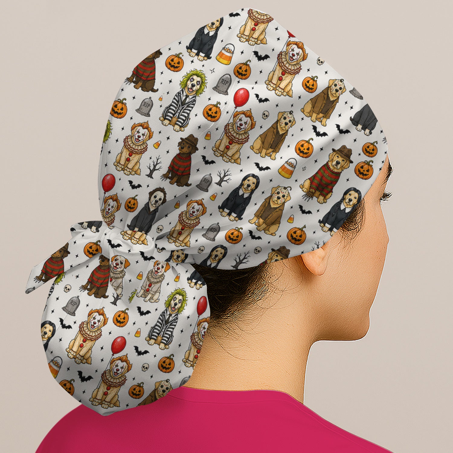 Funny Halloween Dog Pattern Scrub Cap, Surgical Caps for Doctors