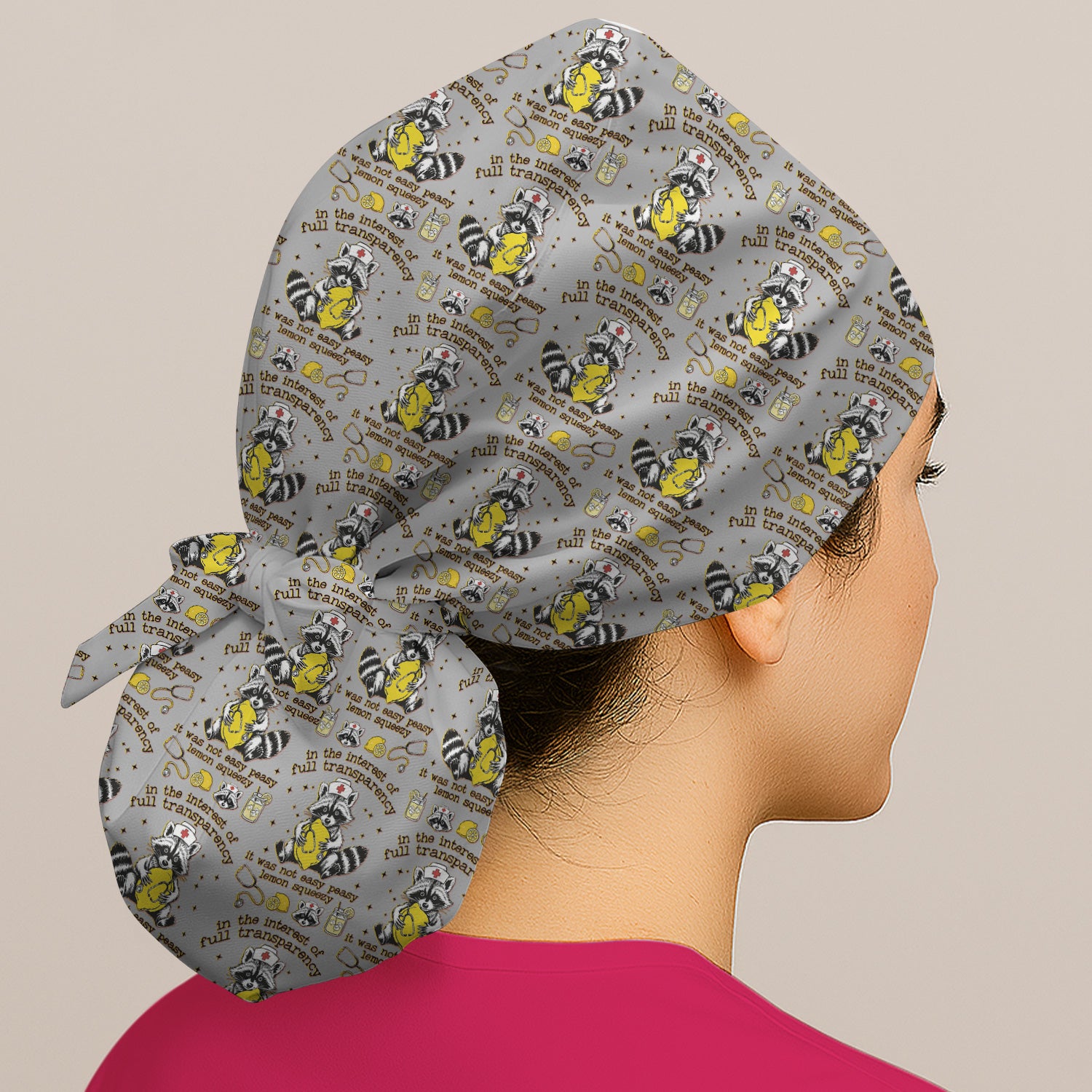Raccoon Lemon Quote Medical Humor Pattern Scrub Cap, Surgical Caps for Doctors