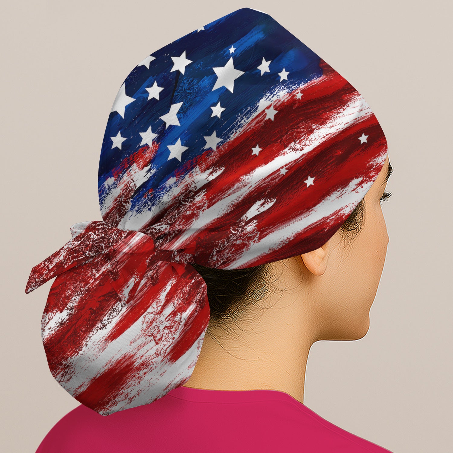 Patriotic American Flag Nurse Scrub Top for RN, CNA, Healthcare Workers, USA Medical Uniform Scrub Cap, Surgical Caps for Doctors