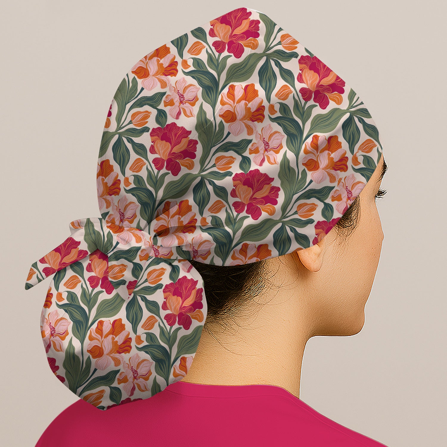Pretty Tropical Floral Print Scrub Cap, Surgical Caps for Doctors