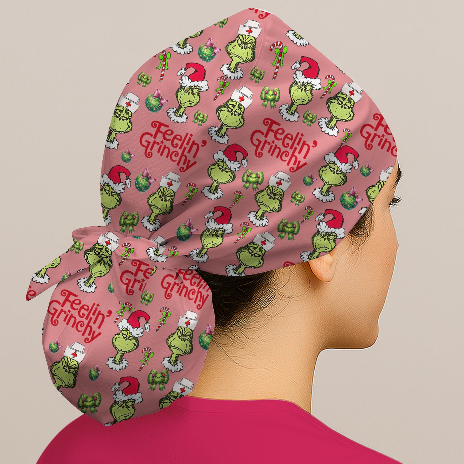 Feelin’ Grinchy Christmas Nurse Scrub Cap - Funny Holiday Surgical Hat Multi Color - Xmas Bouffant Cap for Women