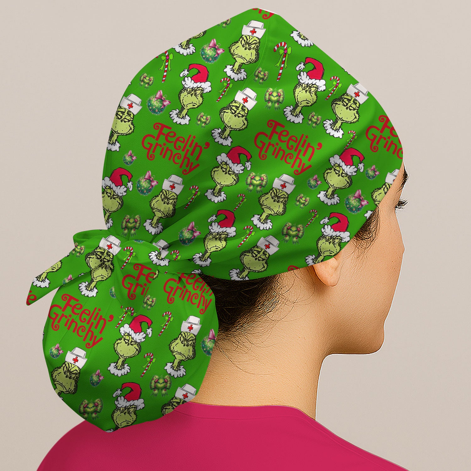 Feelin’ Grinchy Christmas Nurse Scrub Cap - Funny Holiday Surgical Hat Multi Color - Xmas Bouffant Cap for Women