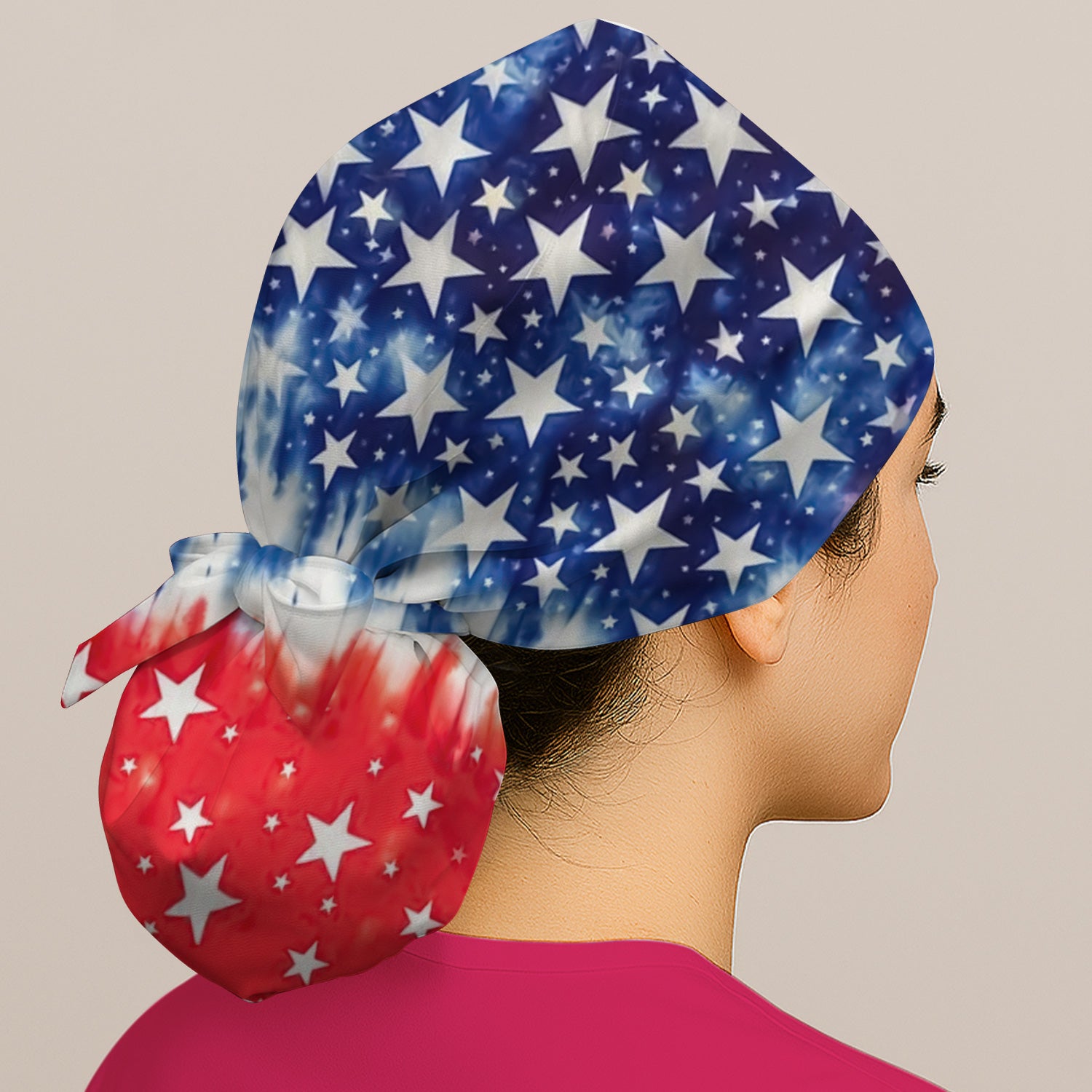 Patriotic Stars Tie Dye Pattern Scrub Cap, Surgical Caps for Doctors